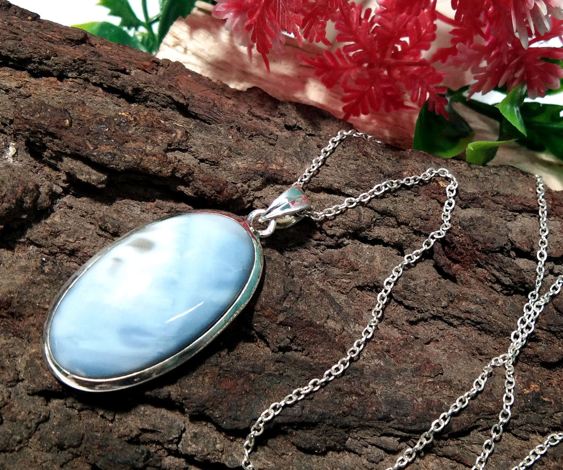 Blue Opal Stone Pendant Chain Necklace, Natural Blue Opal Stone, 925 Silver Pendant Necklace, Blue Opal Handmade Jewelry, Gift For Wedding