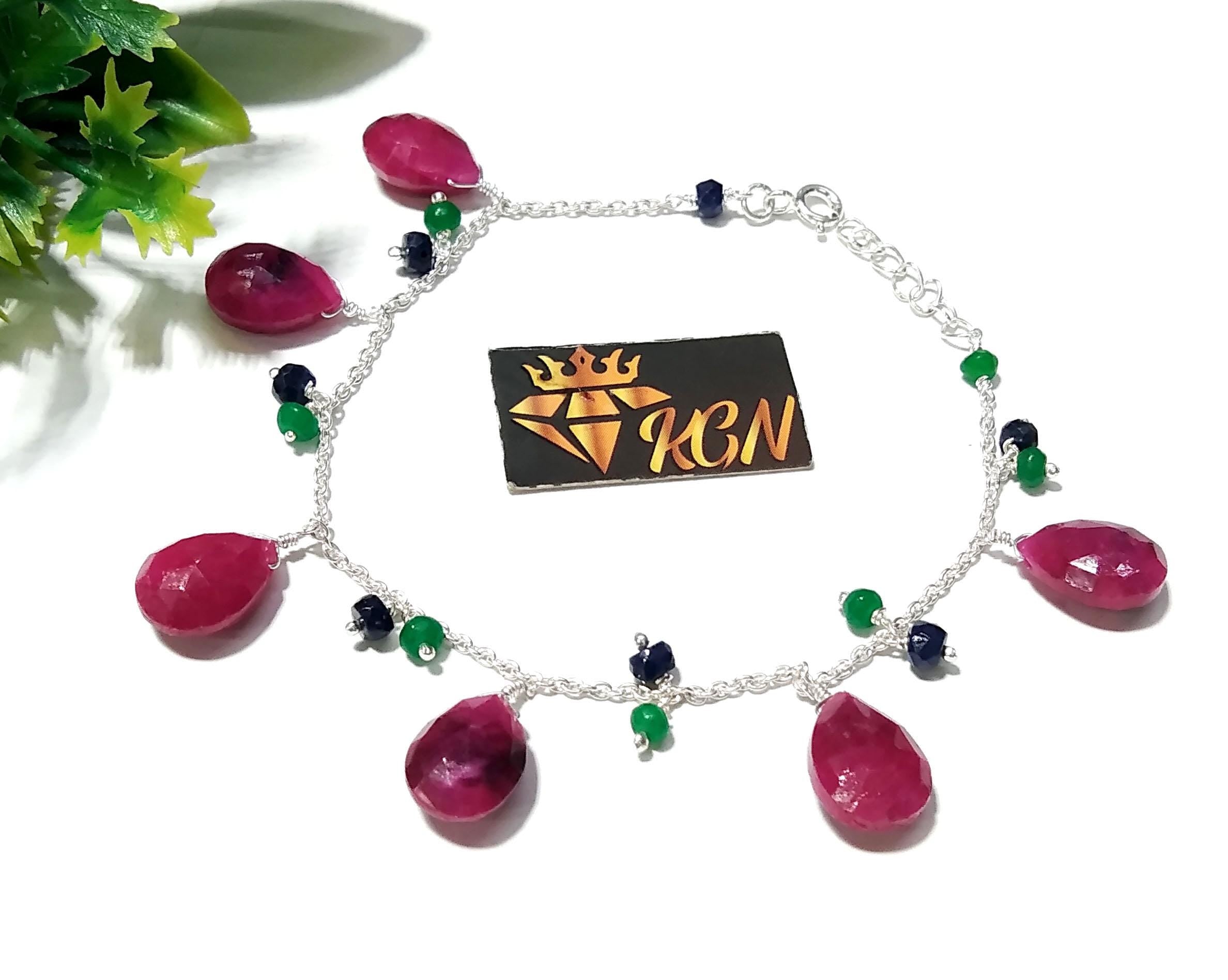 Natural Red Ruby Bracelet, Gemstone Bracelet, 925 Sterling Silver Bracelet, Handmade Bracelet, Red Ruby Jewelry, Silver Jewelry Bracelet