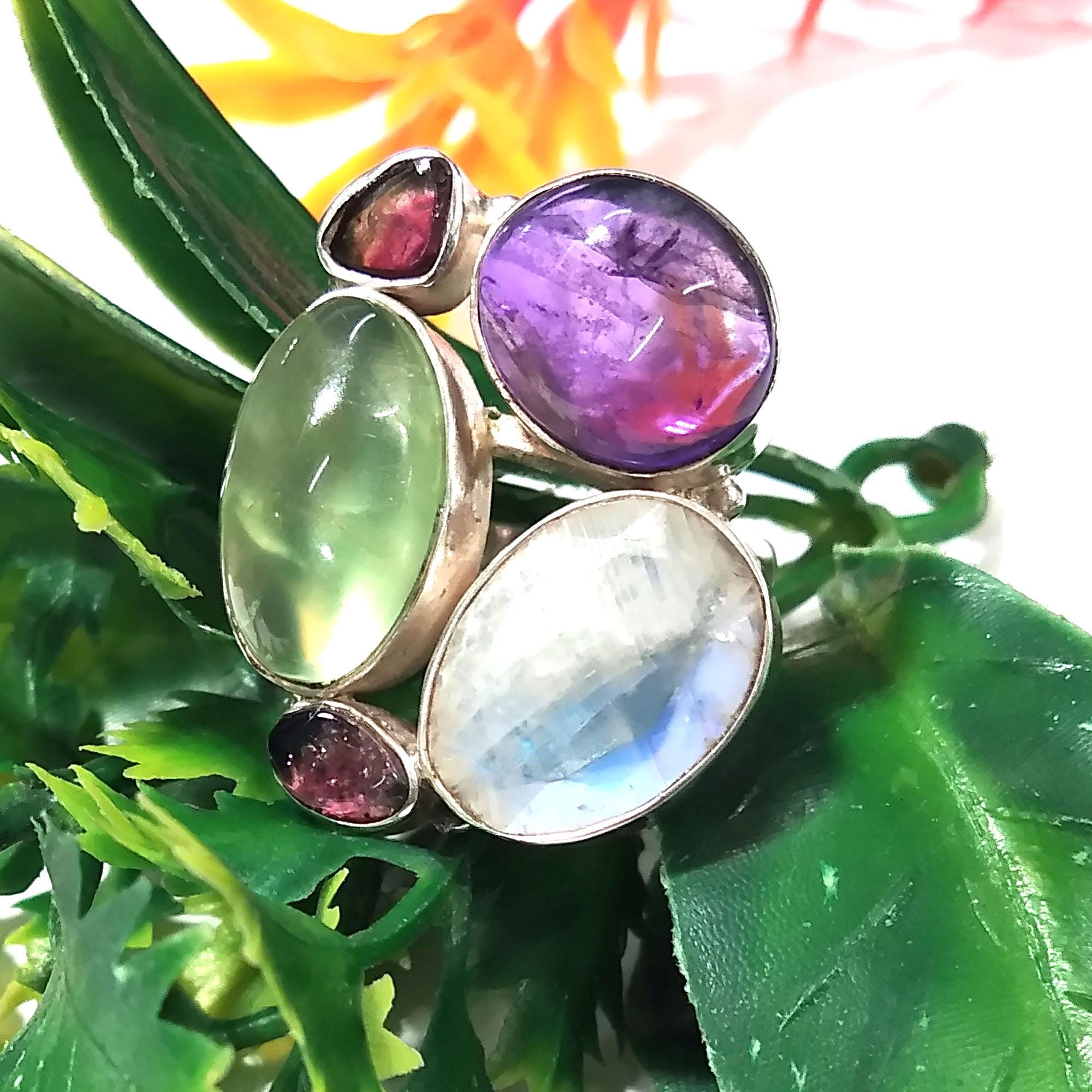 Natural Multi Color Gemstone Ring, 925 Solid Sterling Silver Ring, Multi Mix Color Stone Handmade Ring, Statement Ring Birthday Ring Jewelry
