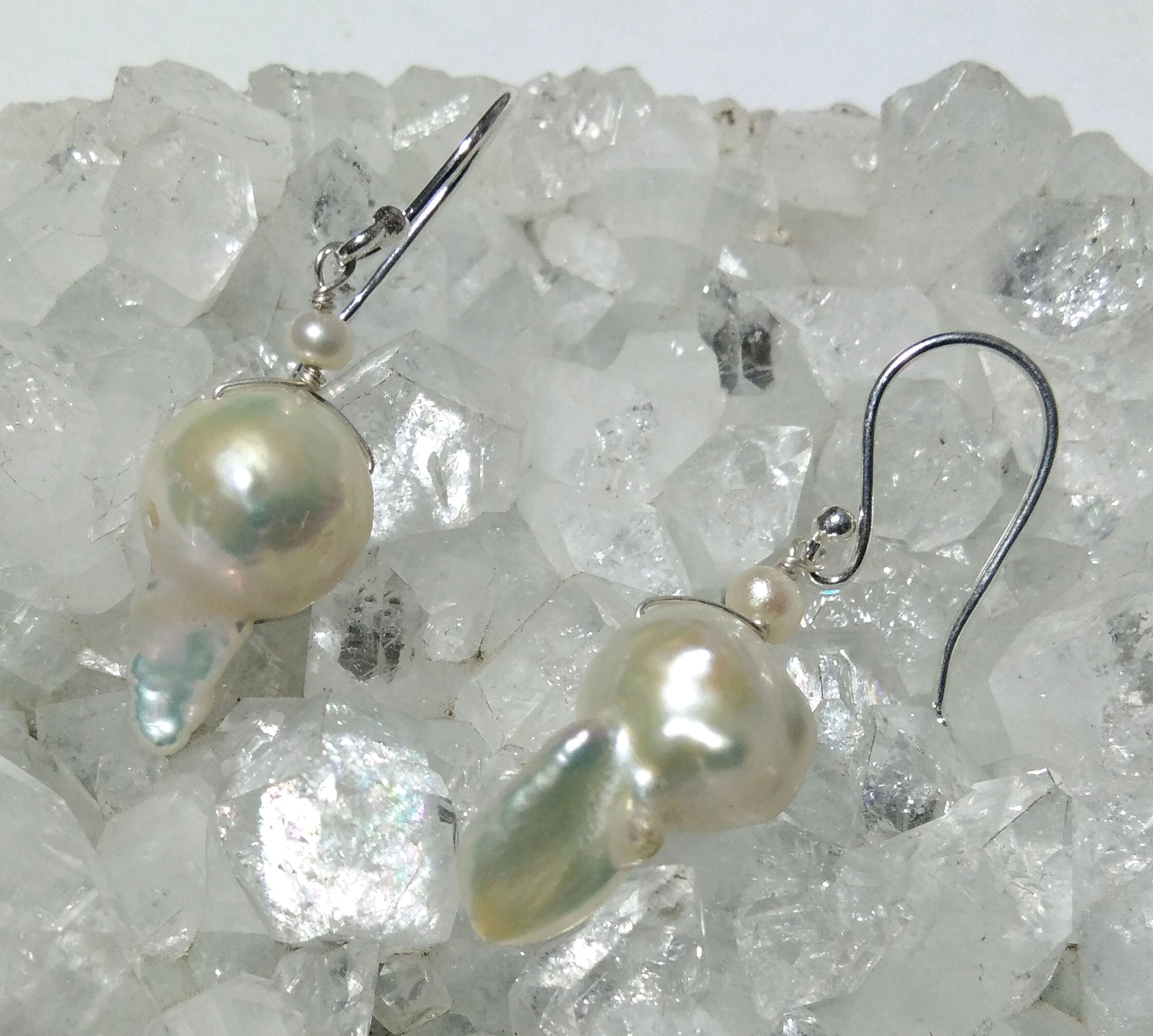 Natural Fresh Water Baroque Pearl Stone Drop Earring, 925 Solid Starling Silver Earring, Top Color White Pearl Gemstone Gift Wedding Earring