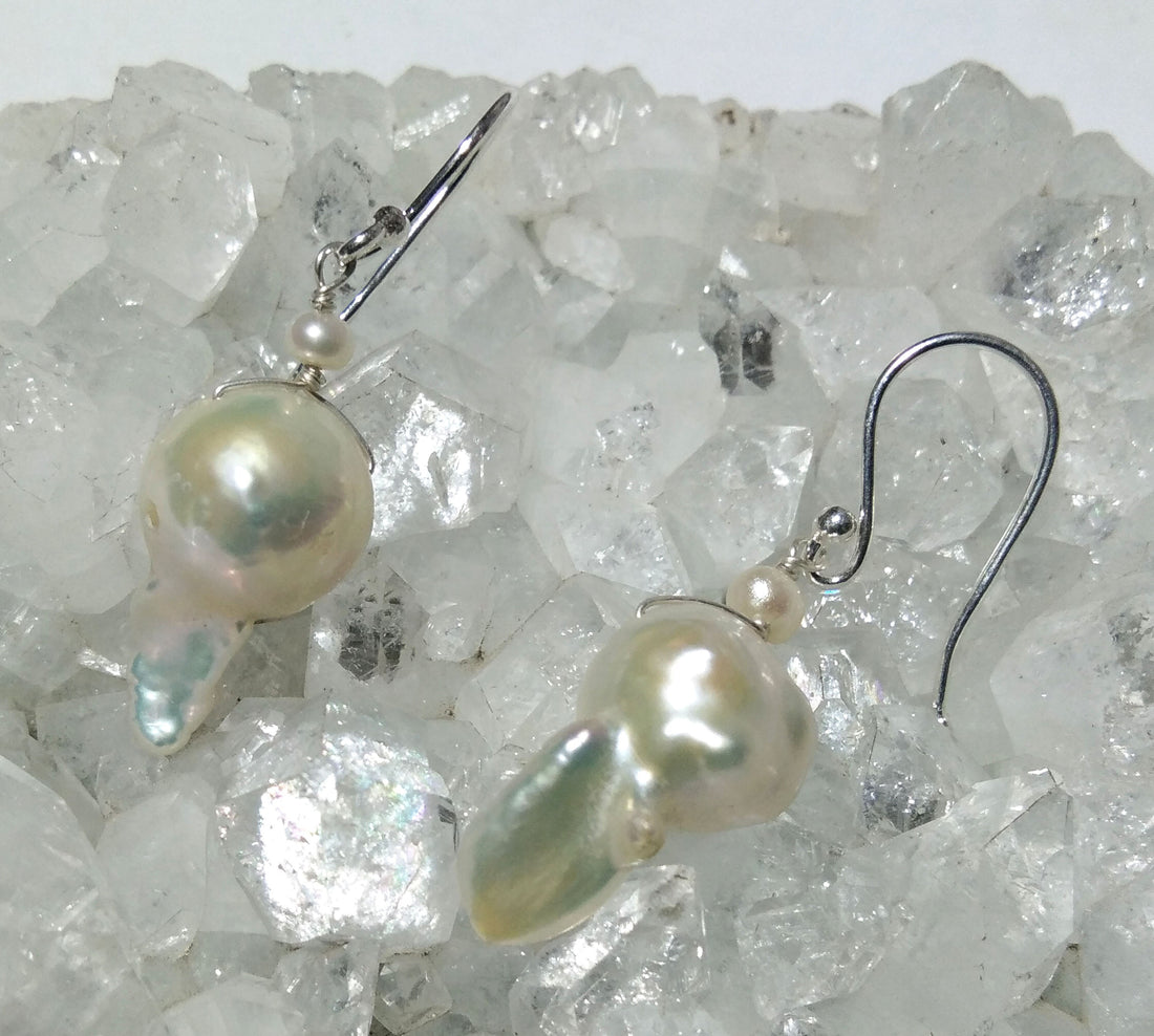 Natural Fresh Water Baroque Pearl Stone Drop Earring, 925 Solid Starling Silver Earring, Top Color White Pearl Gemstone Gift Wedding Earring