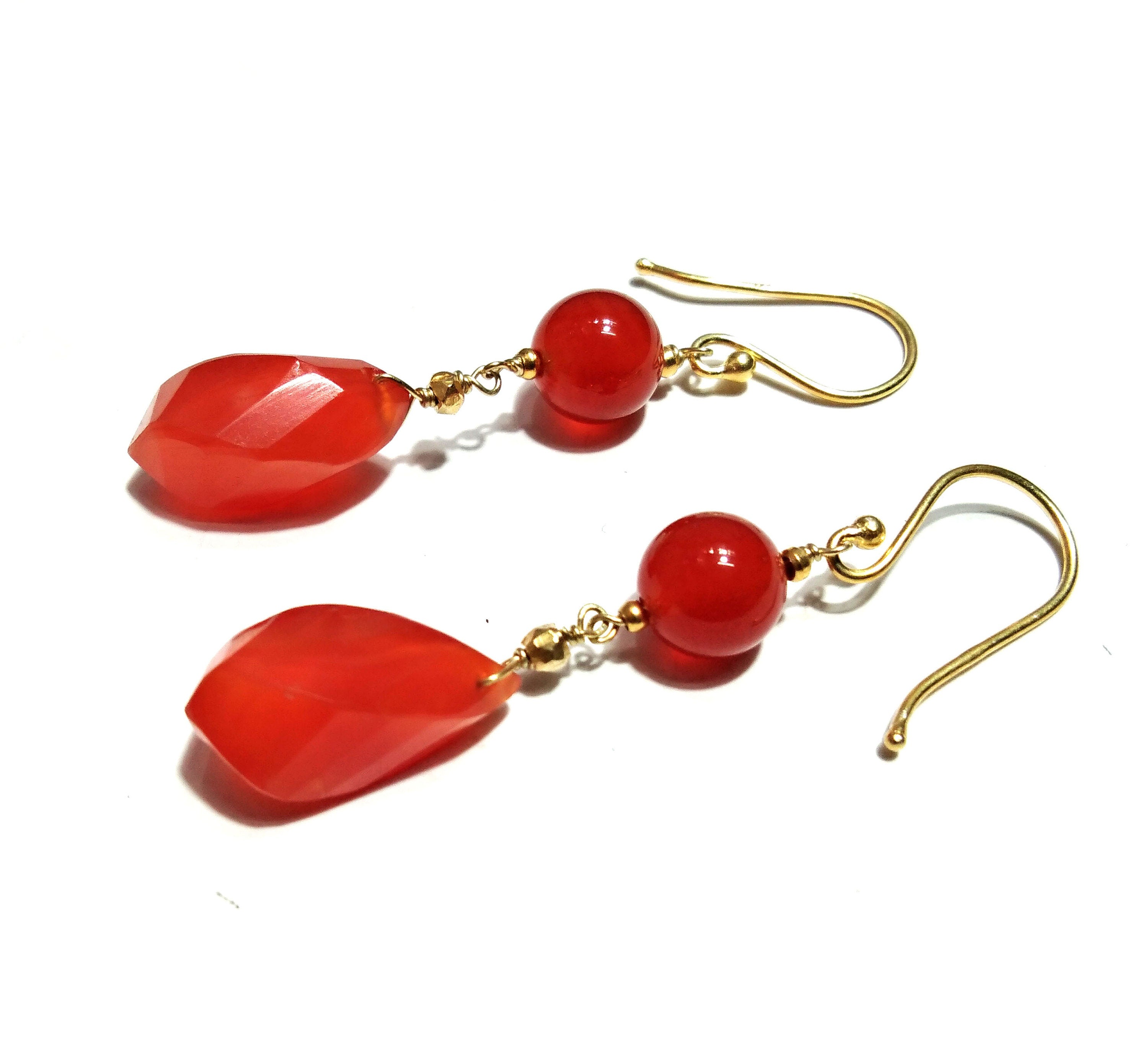 Natural Carnelian Gemstone Earrings, 925 Solid Sterling Silver With Gold Plated Earrings, For Girls & Women Earring, Gift Birthday Earrings