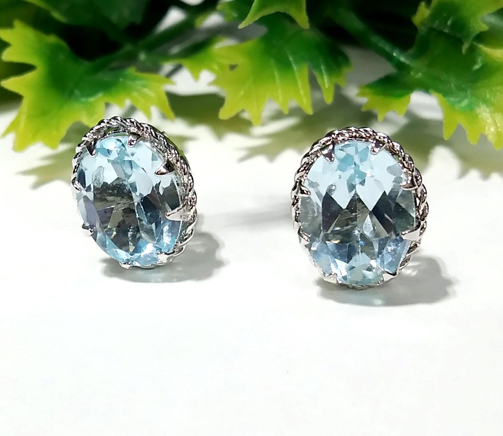 Blue Topaz Stud Earring, 925 Solid Starling Silver Earring Jewelry, Natural Blue Topaz Stone Oval Shape Stone Size 9x7mm Gift for Her, Studs