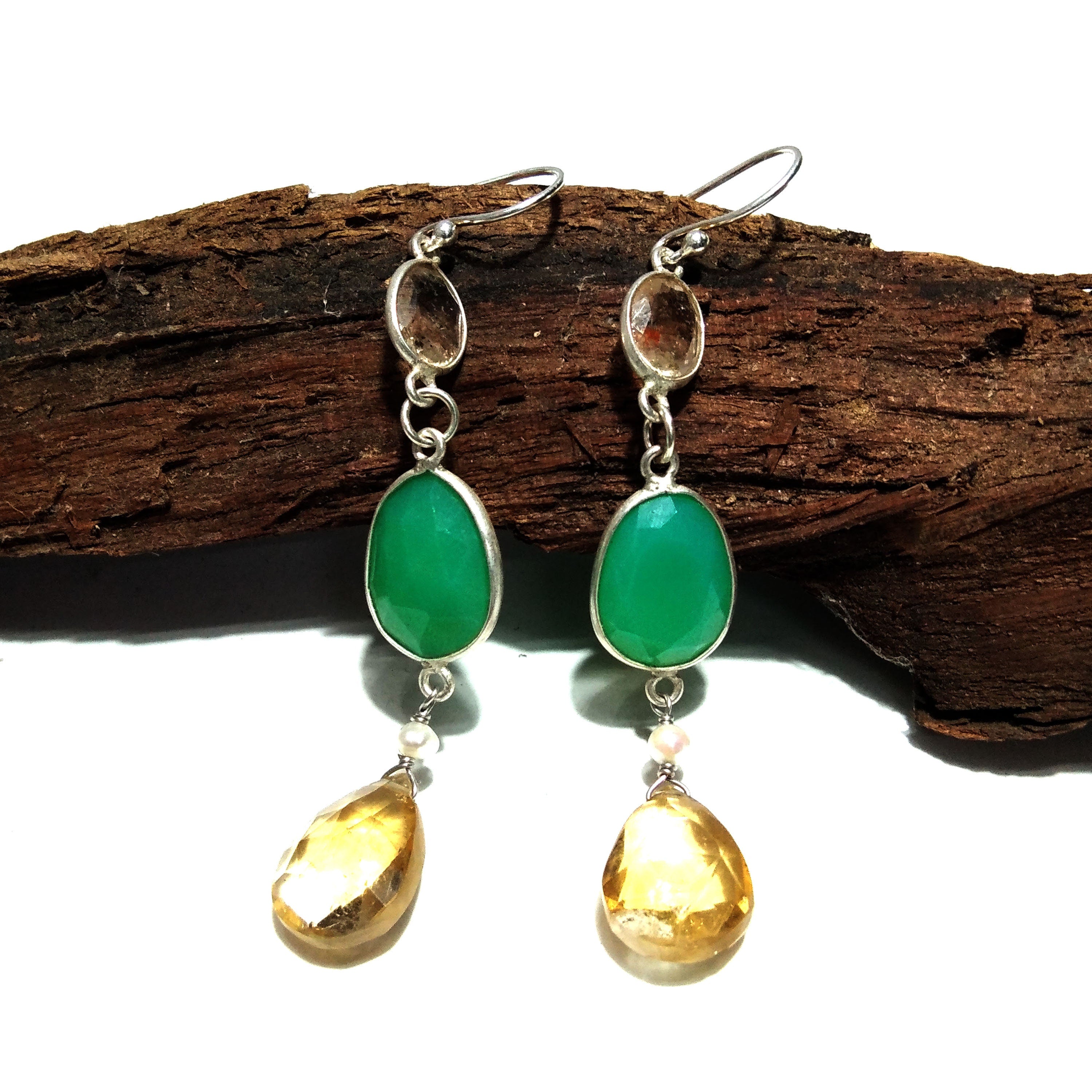 Natural Chrysoprase/Citrine Earring, 925 Solid Starling Silver Earring, Chrysoprase Stone Handmade Jewelry for Gift Women Earring