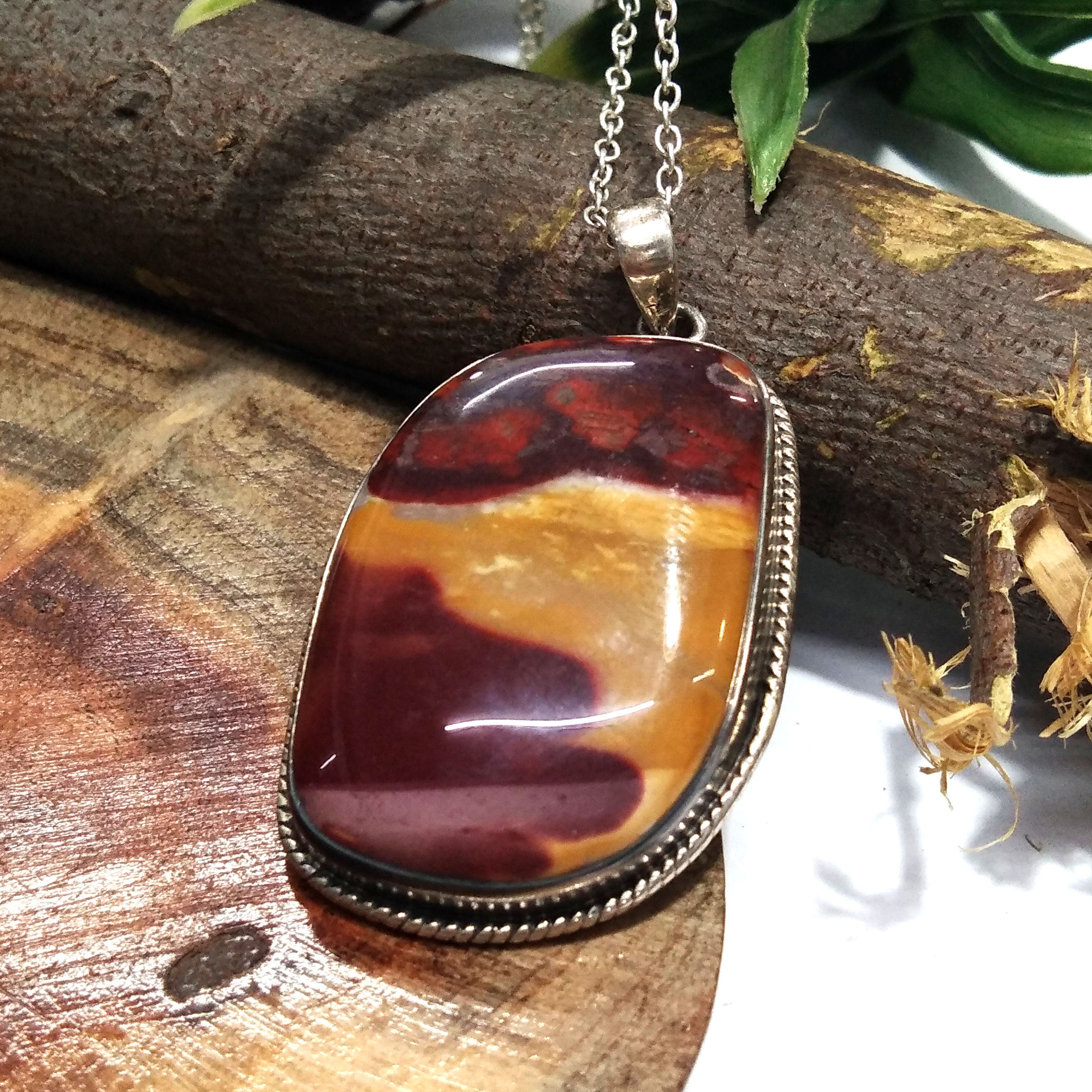 Natural Mookite Jasper Gemstone Pendant Necklace, 925 Starling Silver Pendant Chain Necklace, Handmade Stone Size 36x25 mm Birthday Pendant