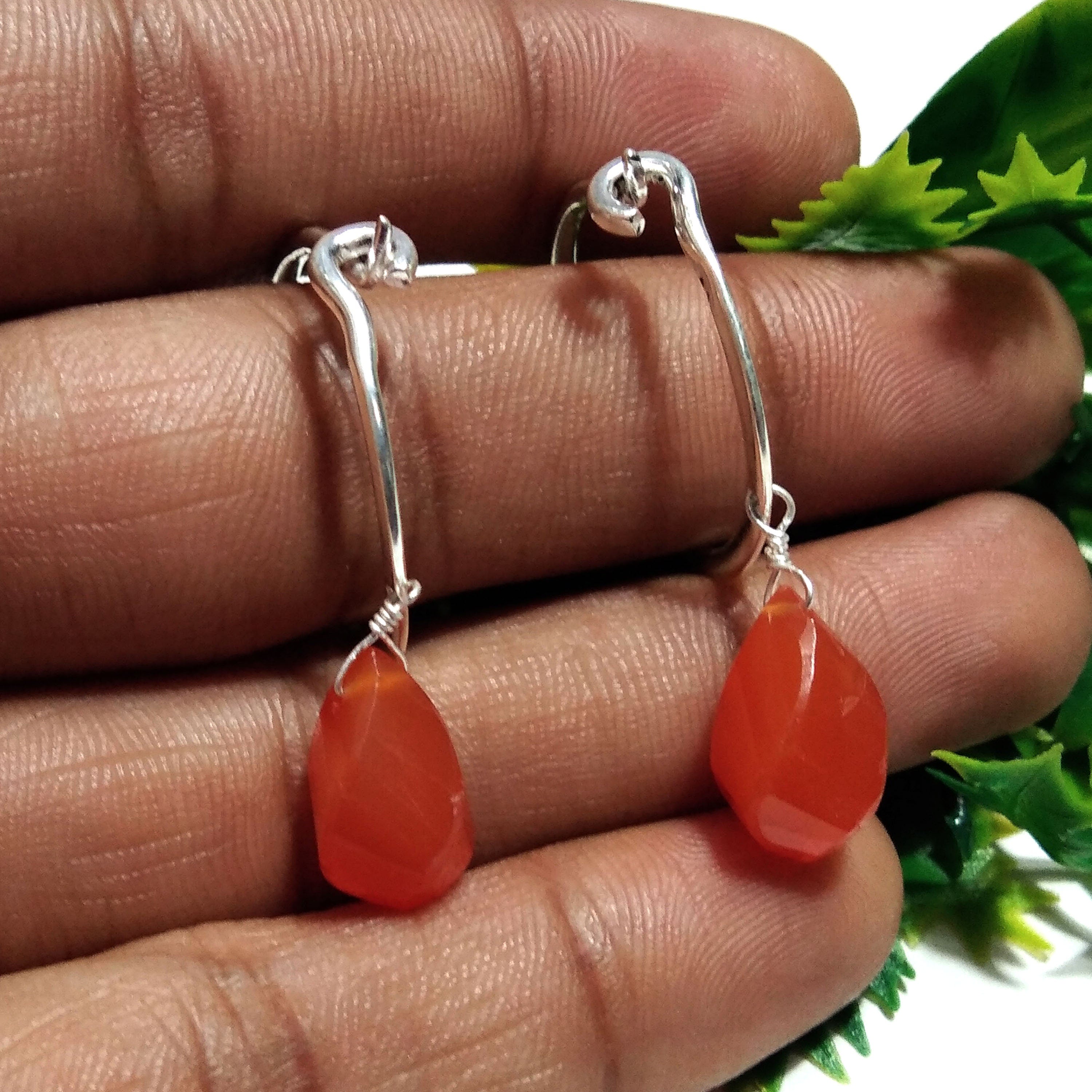 Natural Carnelian Gemstone Earring 925 Sterling Silver Earring Beautiful Design Carnelian Stone Size 13x8 mm Gift Birthday Earring Jewelry
