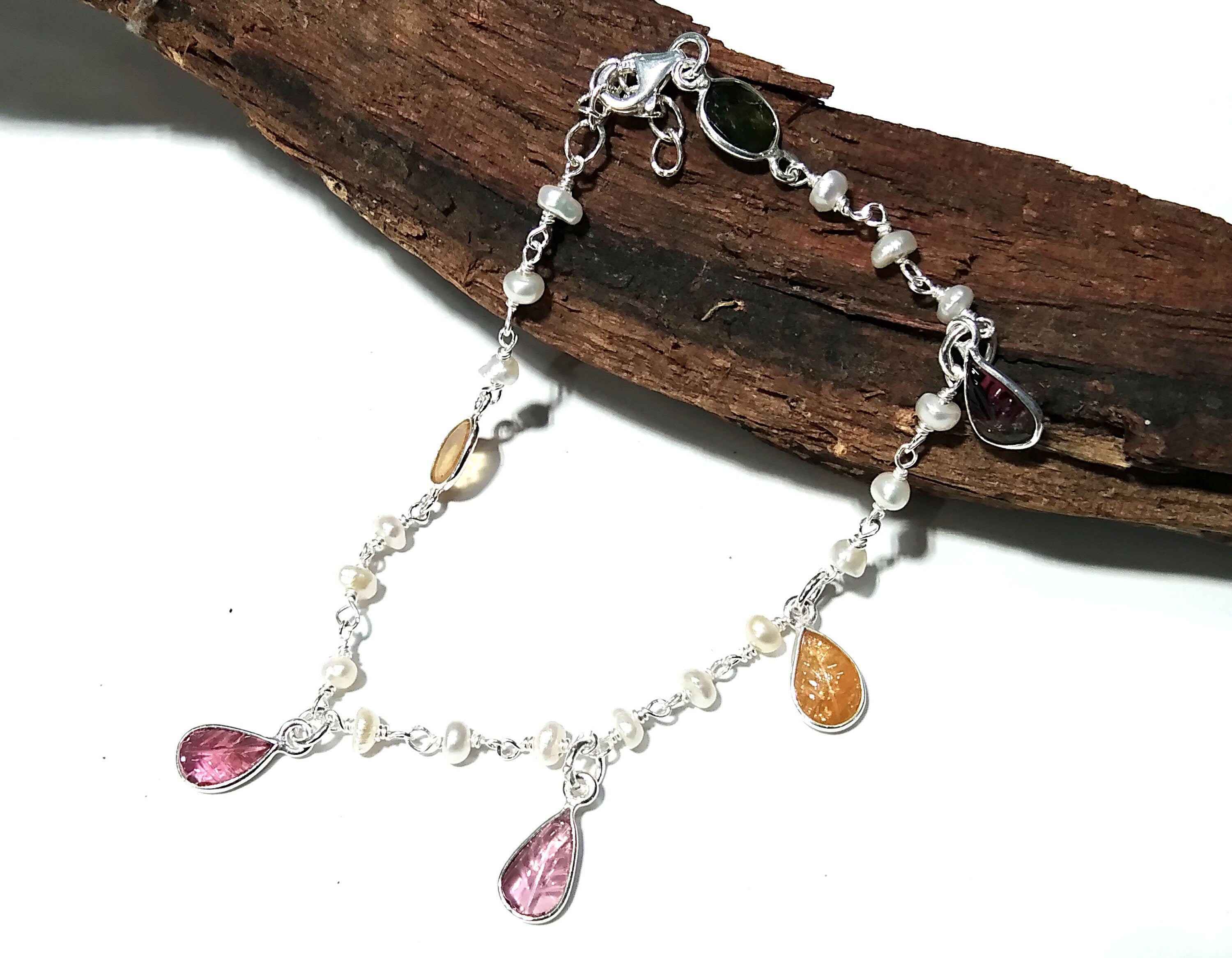 Multi Tourmaline Gemstone Bracelet, 925 Sterling Silver Bracelet, Healing Crystal Gemstone Bracelet, Tourmaline Gift Valentine day Bracelet