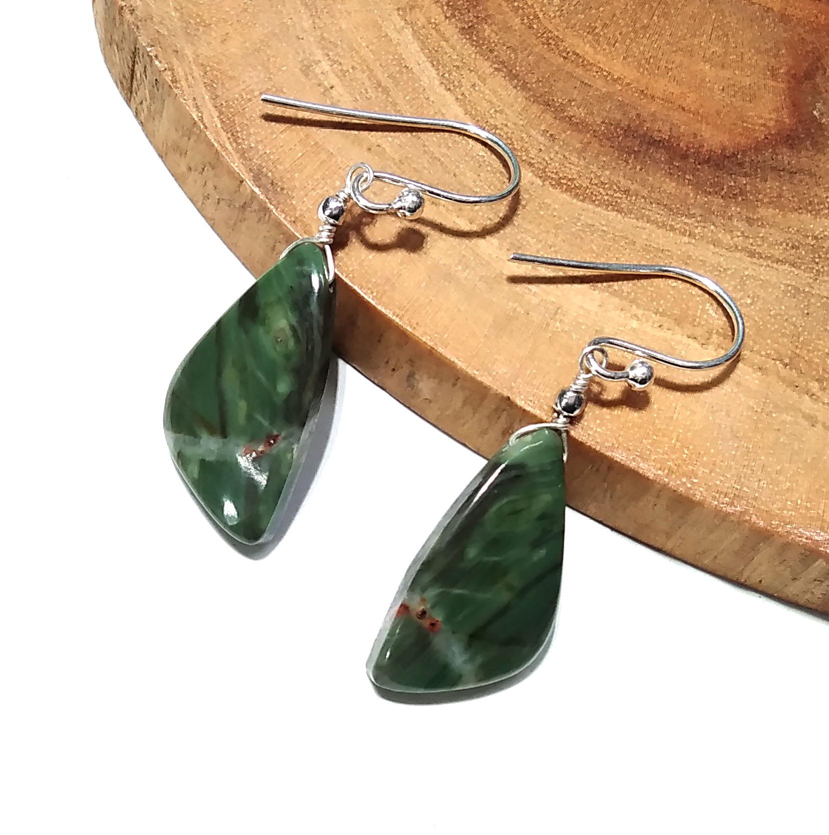 Green Zebra Jasper Gemstone Earring, Solid 925 Starling Silver Earring, Natural Zebra Jasper Stone Size 22x12mm Gift For Girls & Women