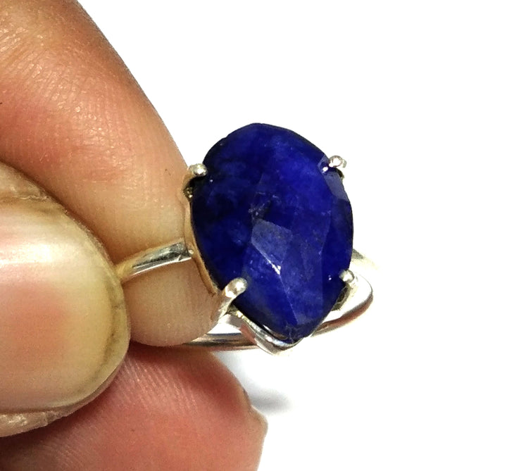 Natural Blue Sapphire Rose Cut Gemstone Ring, 925 Solid Starling Silver Ring, Jewelry Stone Size 14x9mm Top Blue Color Lapis Stone Gift Ring