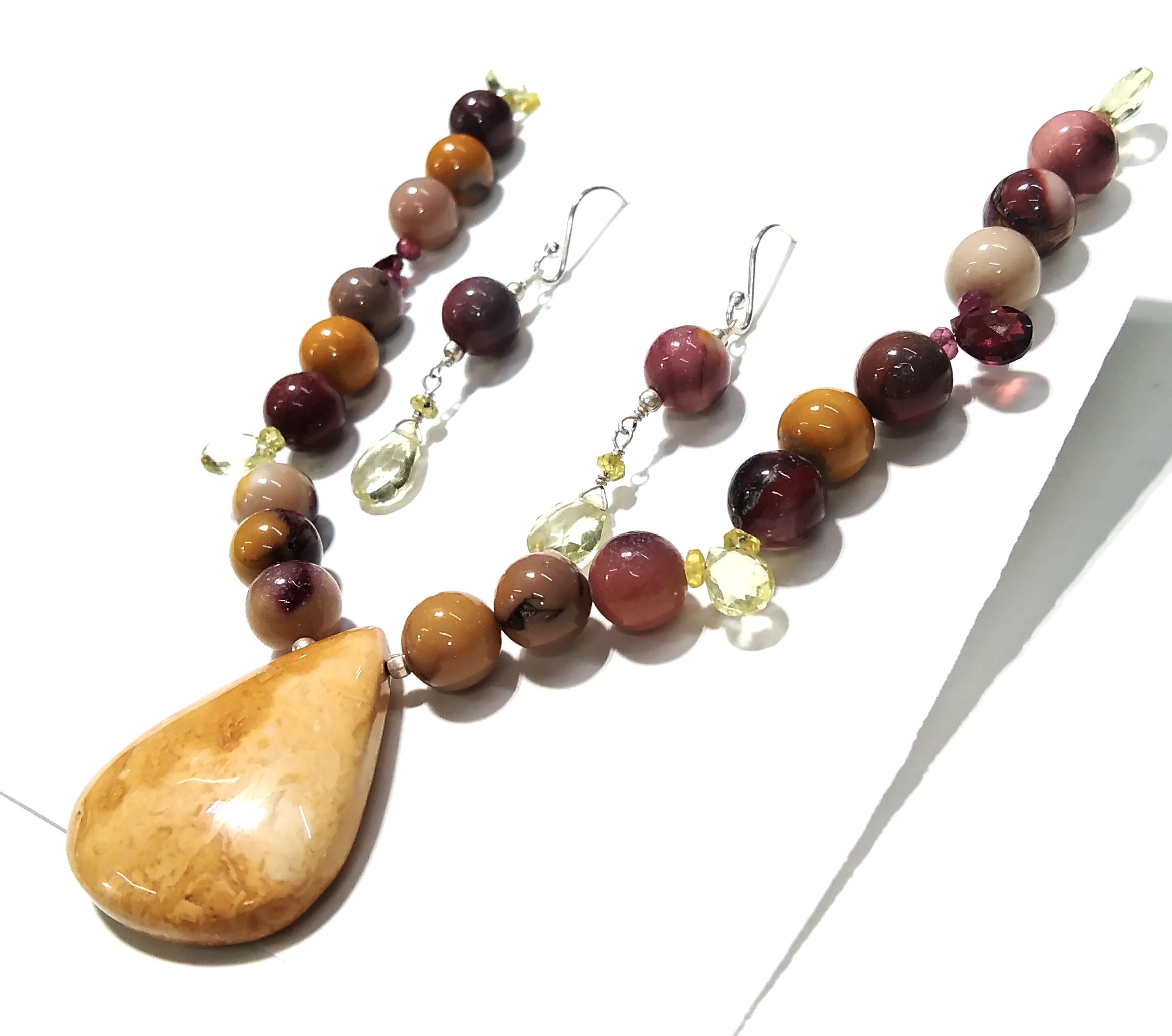 Very Good Natural Mookaite/Lemon Quartz Stone Beads Necklace Set Jewelry, 925 Sterling Silver Necklace Beaded Necklace Statement For Gift