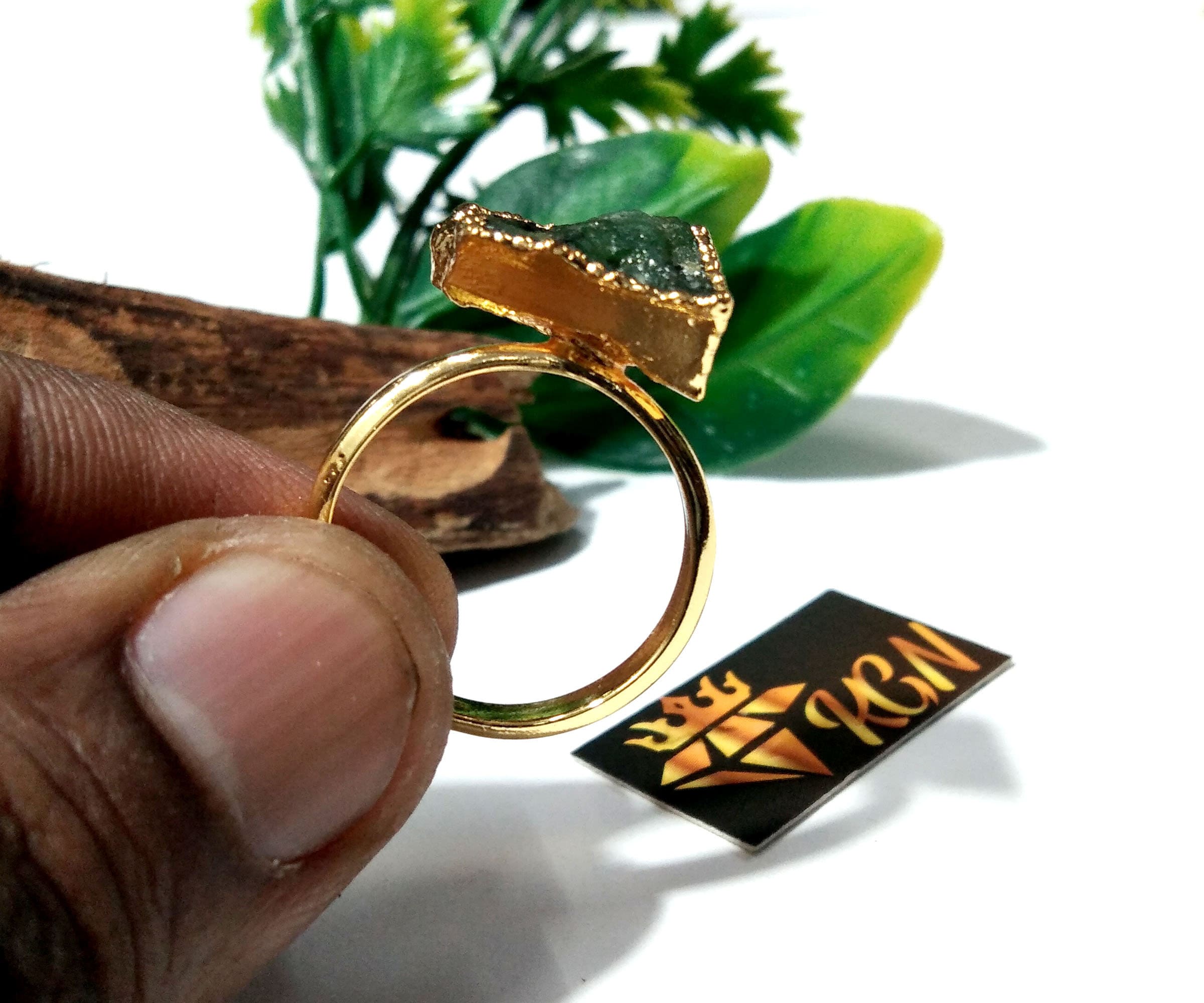 Natural Emerald Raw Gemstone Ring, Solid 925 Sterling Silver With Gold Plated Ring, Emerald Stone Size 15x10 mm Handmade Gift Statement Ring