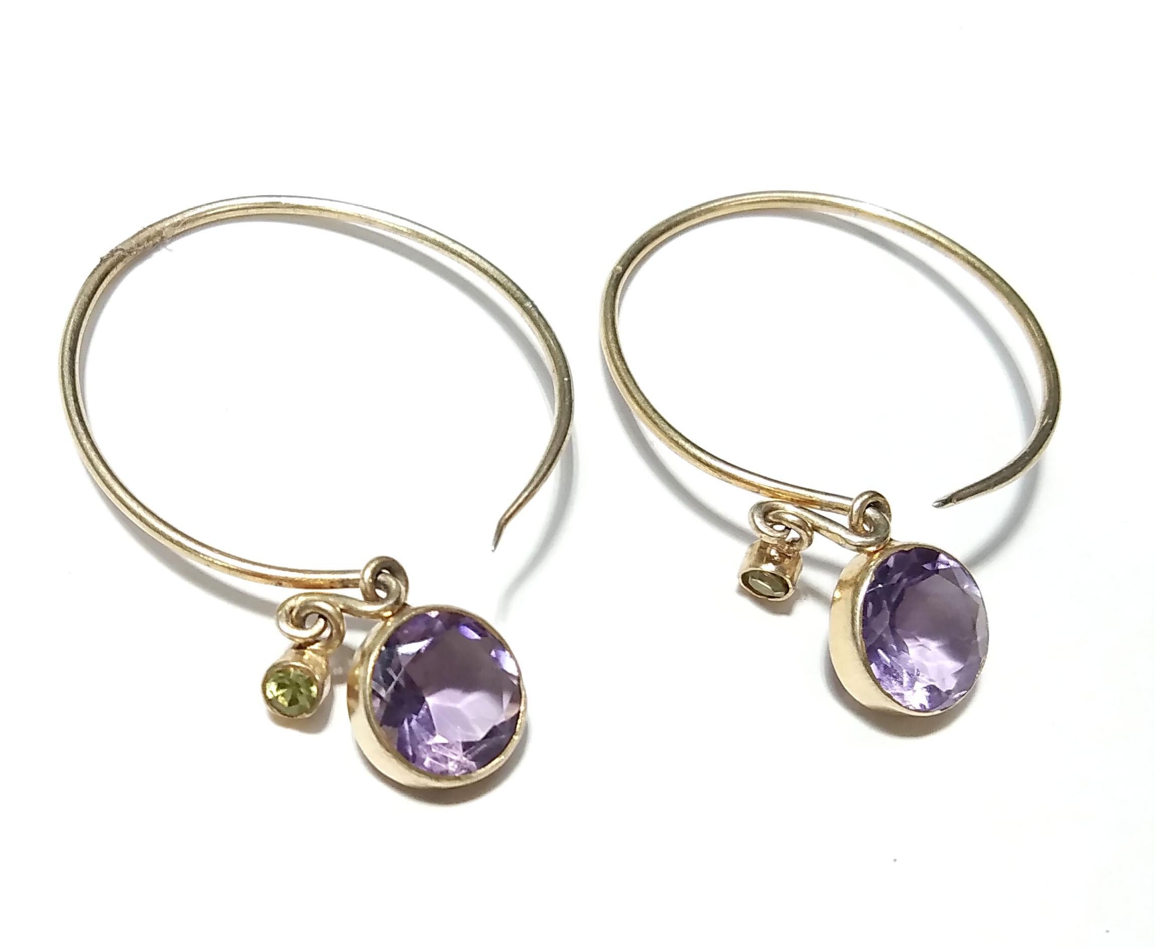 Natural Amethyst Earrings, 925 Solid Starling Silver Earring, Amethyst and Gold Earrings, Handmade Earring, Gift Women Bridesmaid Earring