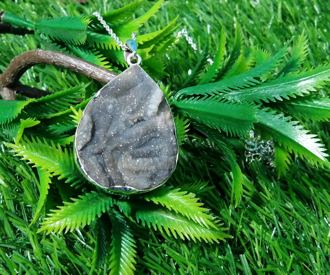 Natural Desert Druzy Gemstone Pendant, 925 Silver Pendant, Desert Druzy Chain Pendant Necklace, Handmade Pendant Girls/Women Wedding Gift