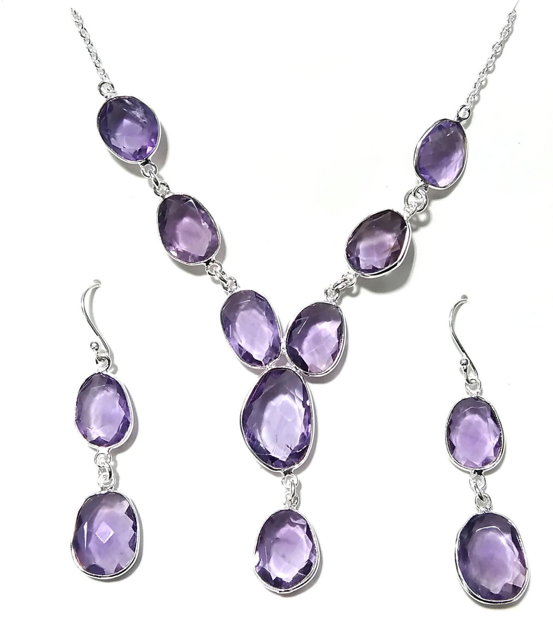 Natural Amethyst Gemstone Earrings And Necklace Jewellery Set, 925 Sterling Silver Necklace Amazing Quality Amethyst Gift For Girls/Women
