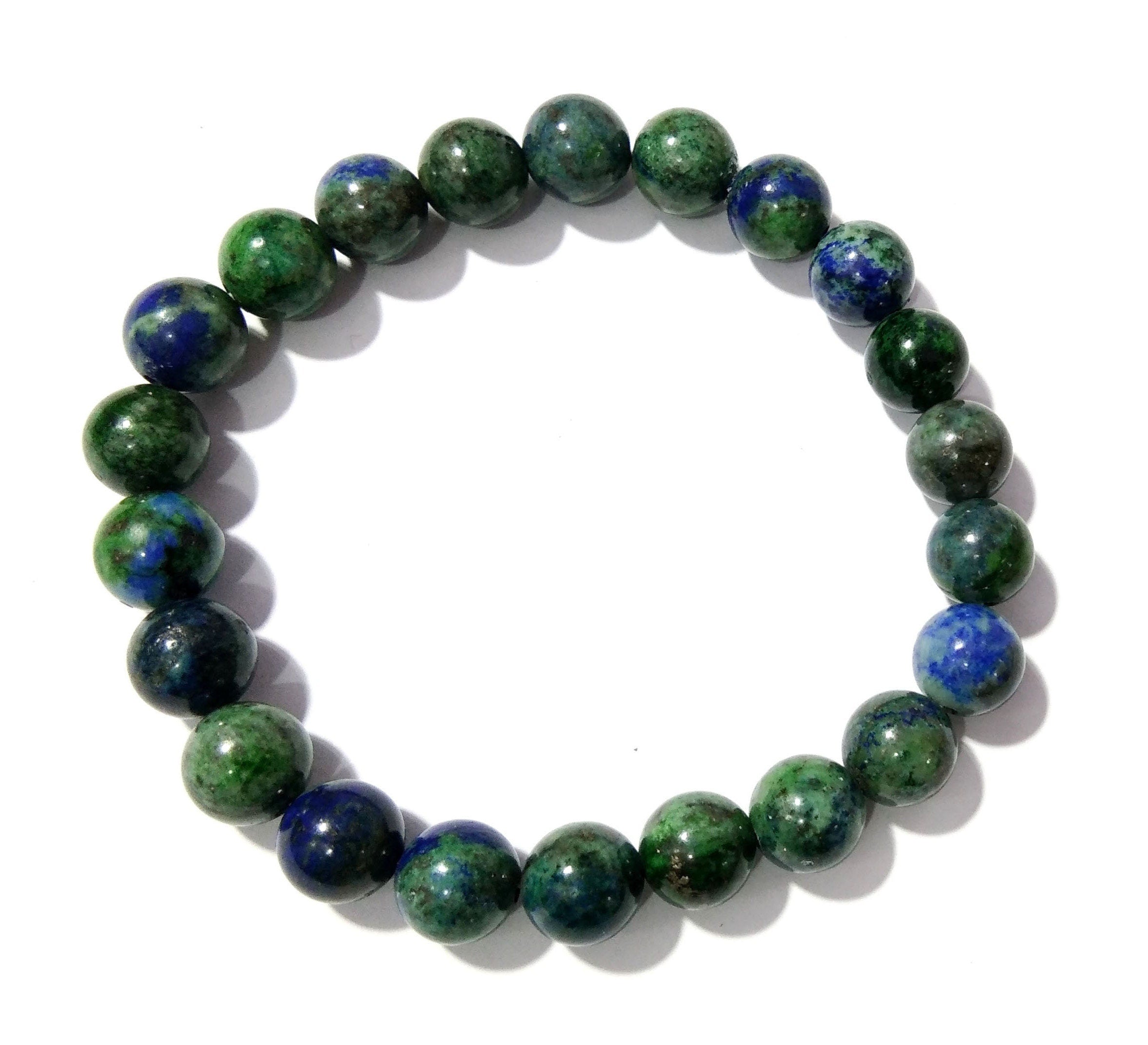 Azurite Malachite Gemstone Bracelet, Friendship Bracelet, Healing Crystal Beaded Bracelet, Men & Women Round Bracelet Size 8x8 mm Stone