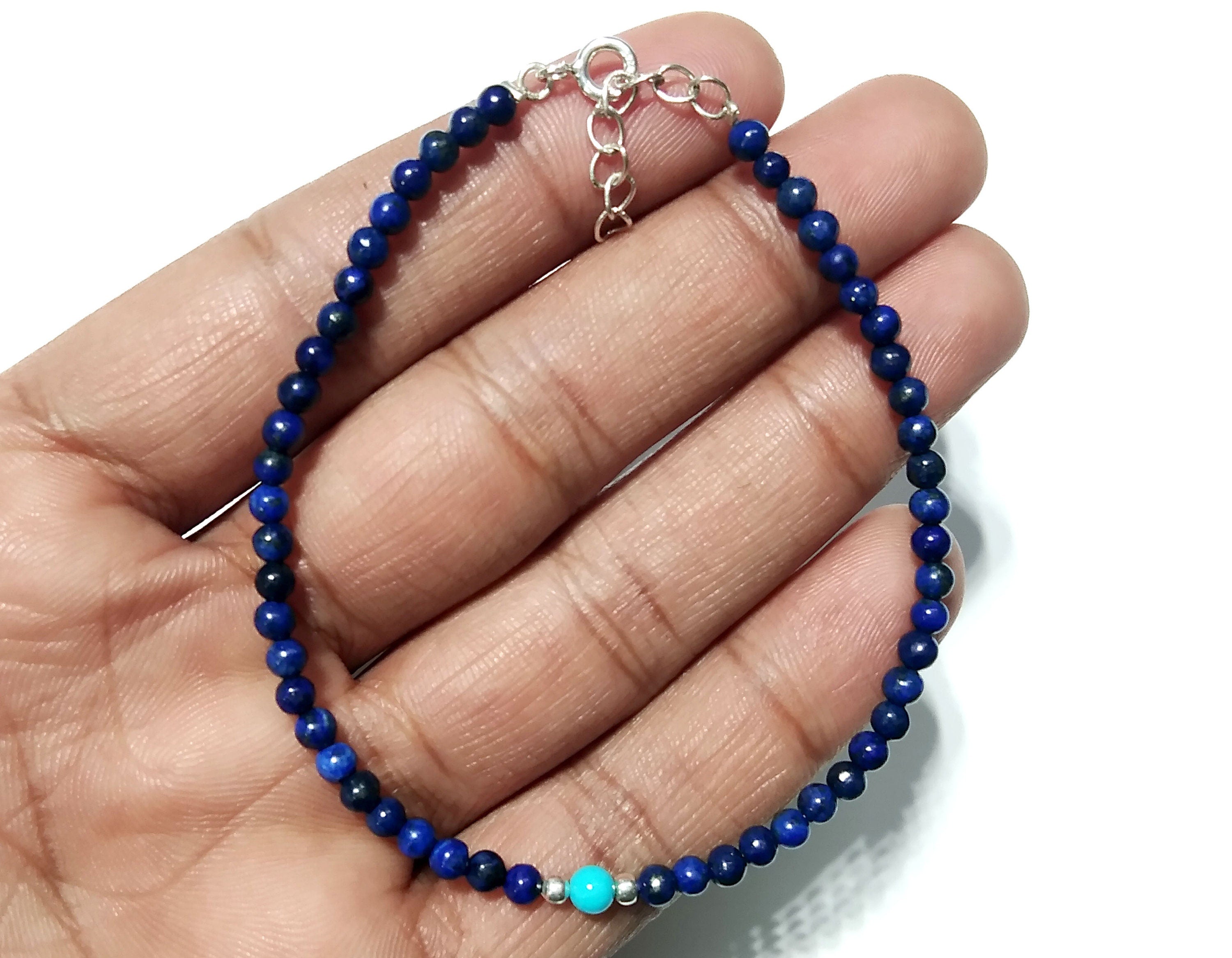 Lapis Lazuli And Turquoise Bracelet, Natural Lapis Lazuli Gemstone Bracelet, 925 Solid Sterling Silver Stone Bracelet, Handmade Jewelry Gift