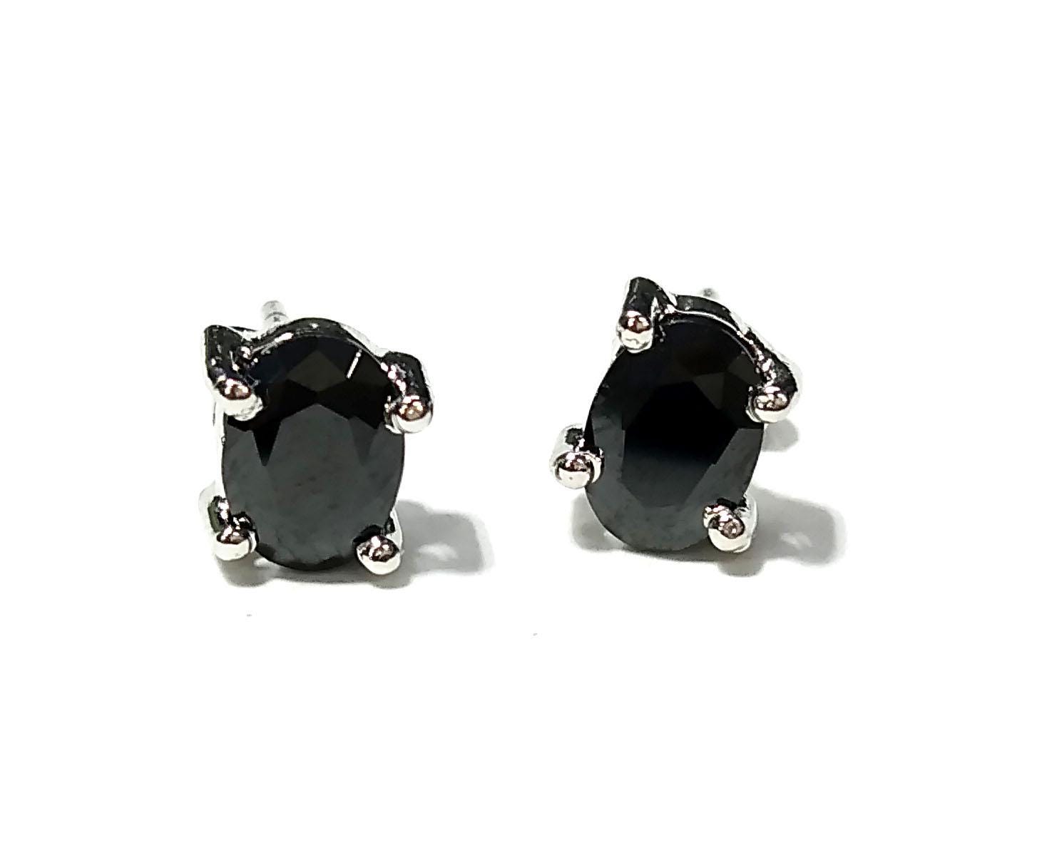 Natural Black Spinel Stud Earrings, 925 Sterling Silver Stud, Amazing Black Spinel Oval Shape Stud, Handmade Studs Earring, For Girls/Women
