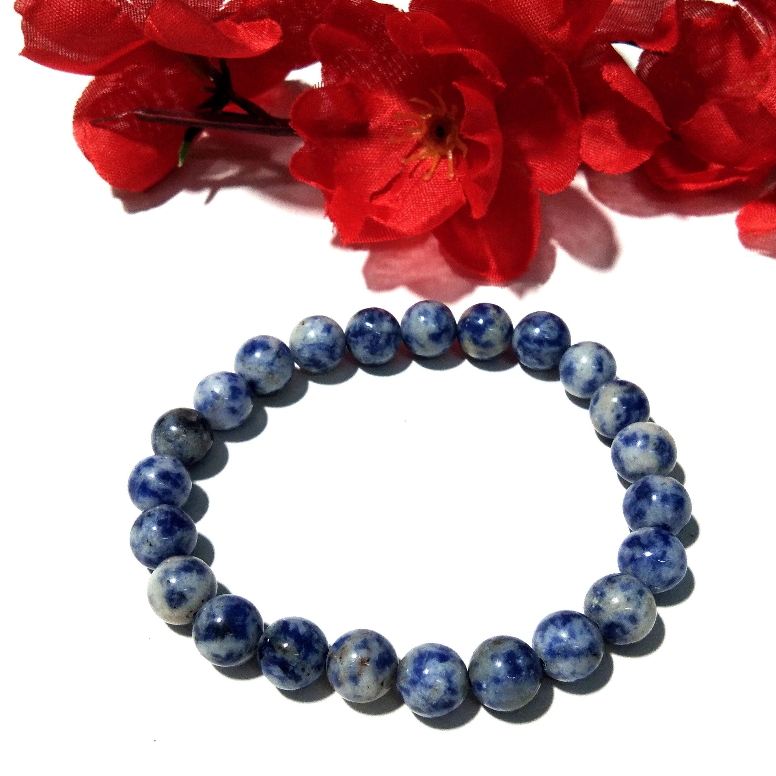 Blue Spot Jasper Bracelet Beads Stone, Natural Blue Spot Jasper Healing Unisex Round Bracelet, Stone Size 8x8 mm Gift Easter day Bracelet
