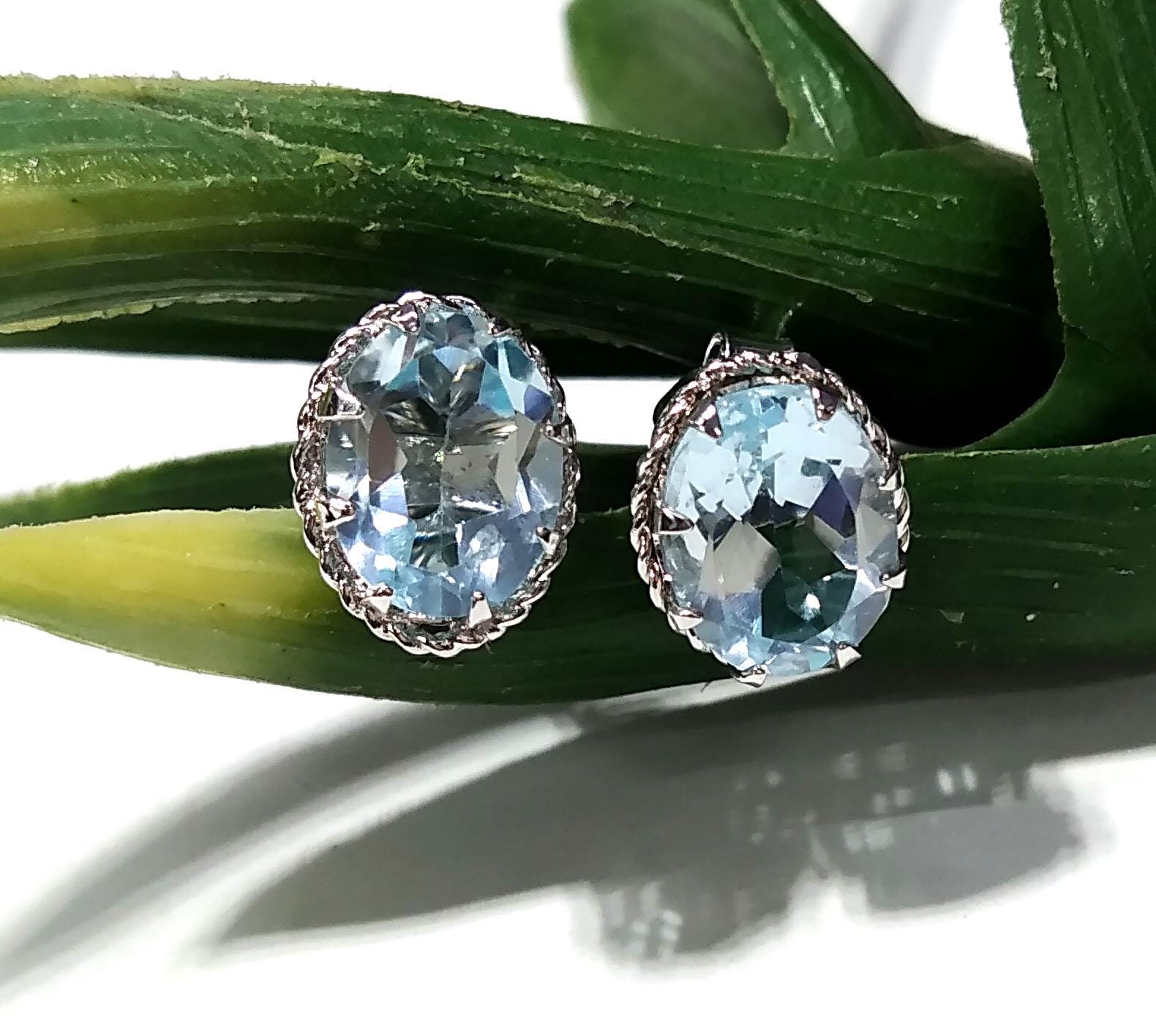 Blue Topaz Stud Earring, 925 Solid Starling Silver Earring Jewelry, Natural Blue Topaz Stone Oval Shape Stone Size 9x7mm Gift for Her, Studs