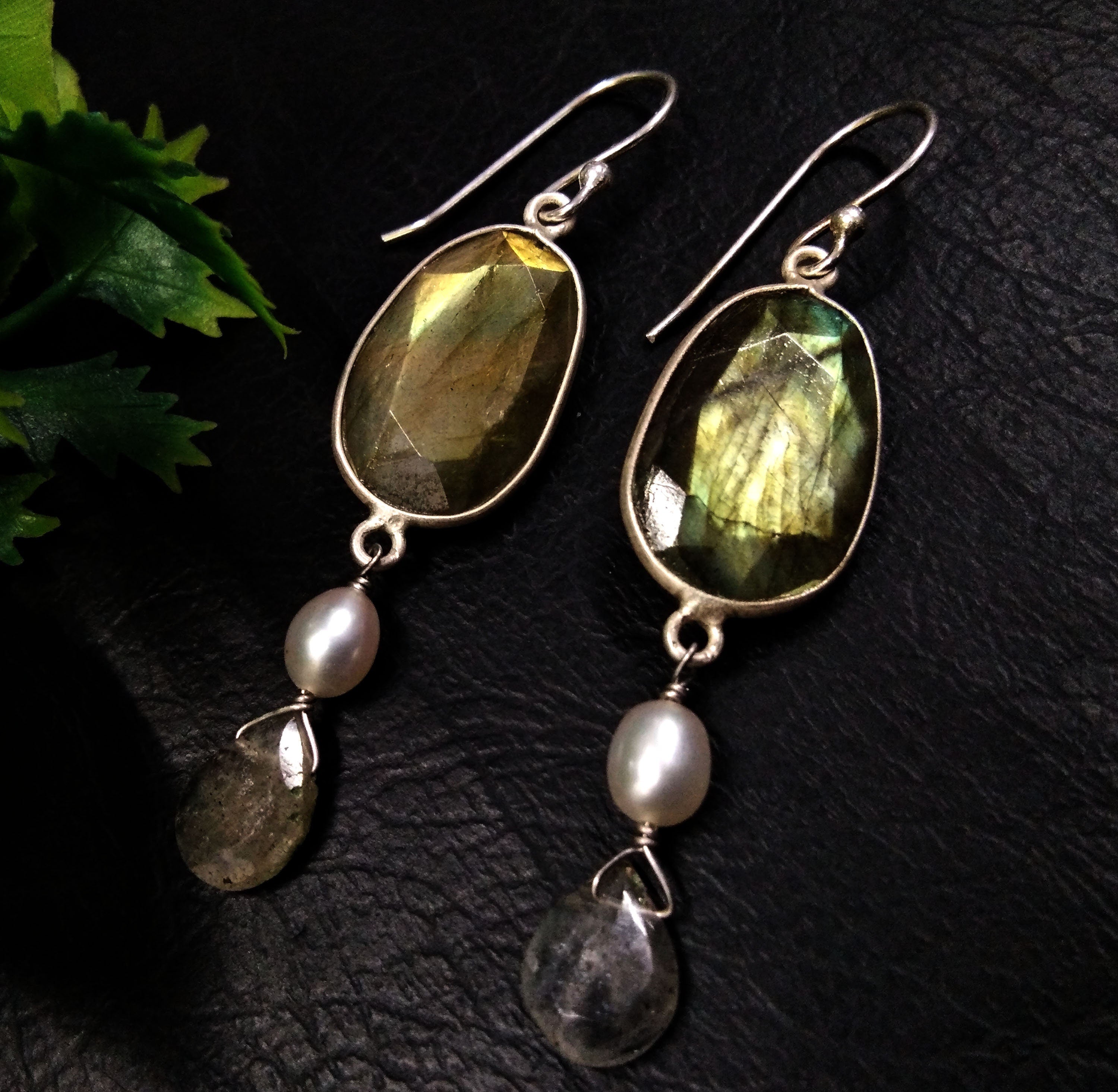 Natural Labradorite Yellow Fire Stone Earring, 925 Solid Starling Silver Earring, Labradorite Stone Handmade Gift Christmas Women Earring