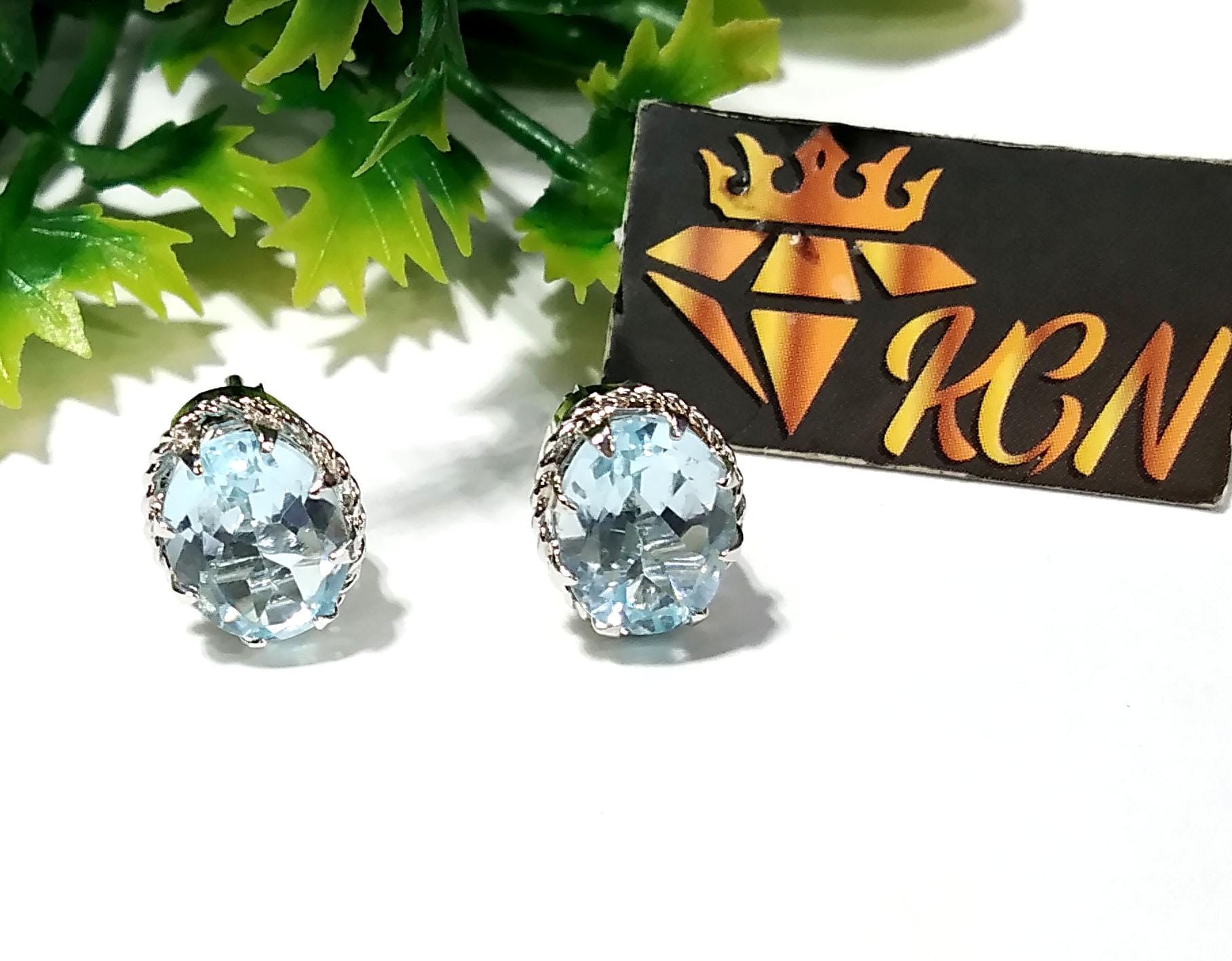 Blue Topaz Stud Earring, 925 Solid Starling Silver Earring Jewelry, Natural Blue Topaz Stone Oval Shape Stone Size 9x7mm Gift for Her, Studs