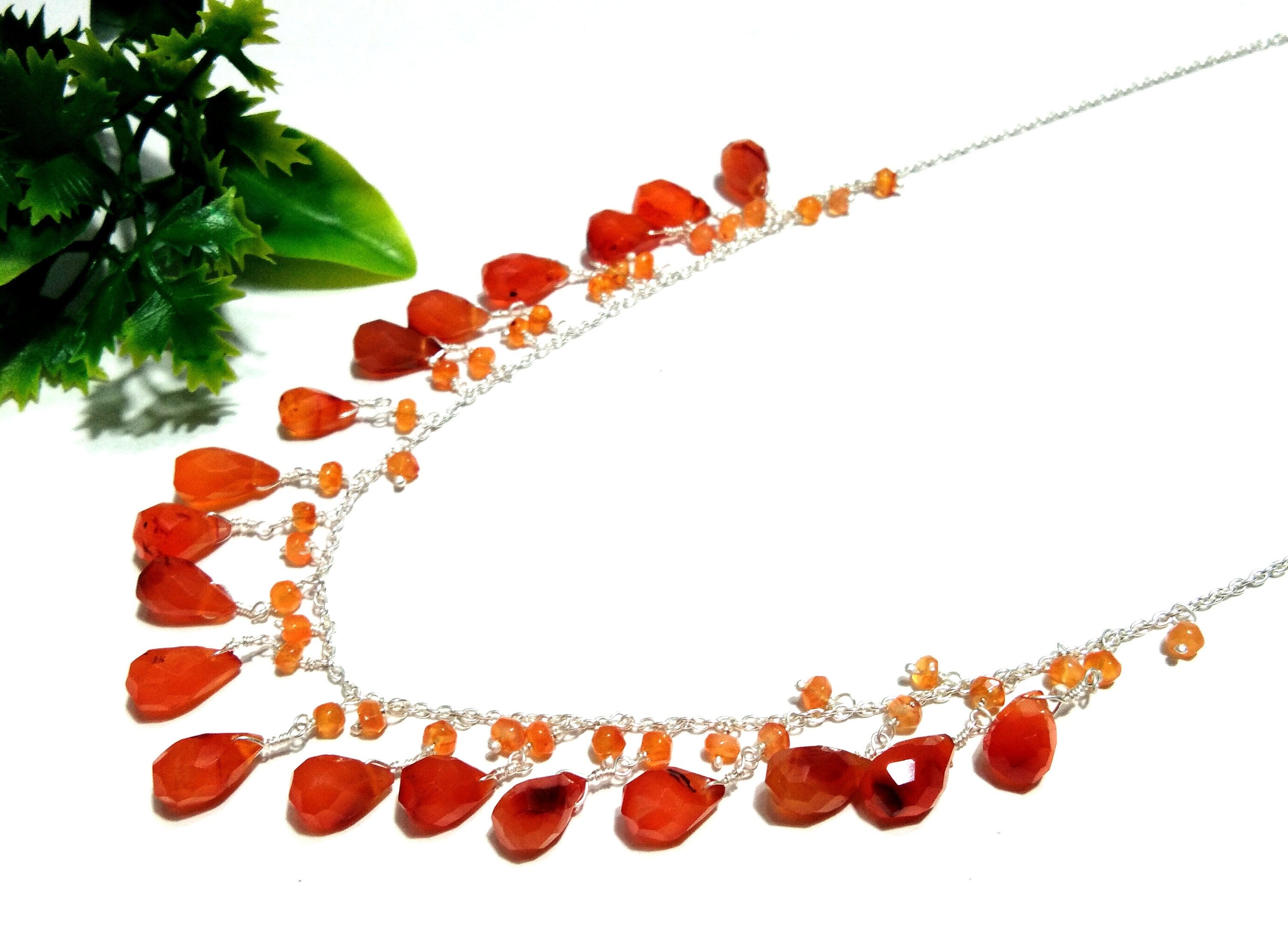 Natural Carnelian Drop's Gemstone Chain Necklace Jewelry, 925 Starling Silver Chain Necklace Carnelian Stone For Gift Necklace Girls & Women