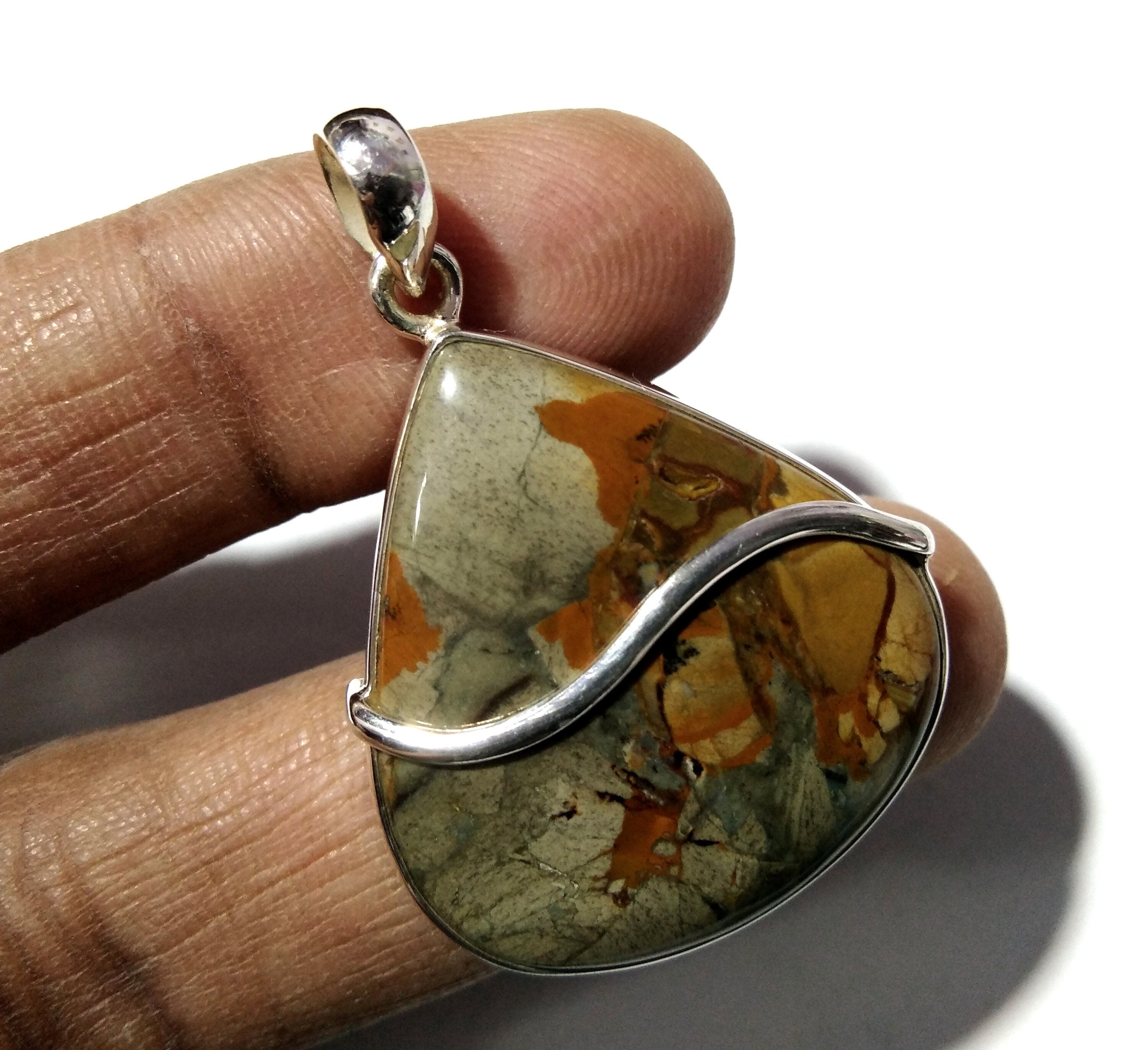 Natural Polychrome Jasper Gemstone Pendant, 925 Solid Starling Silver Pendant, Pear Shape Handmade Pendant Jewelry, Gift For Women Pendant