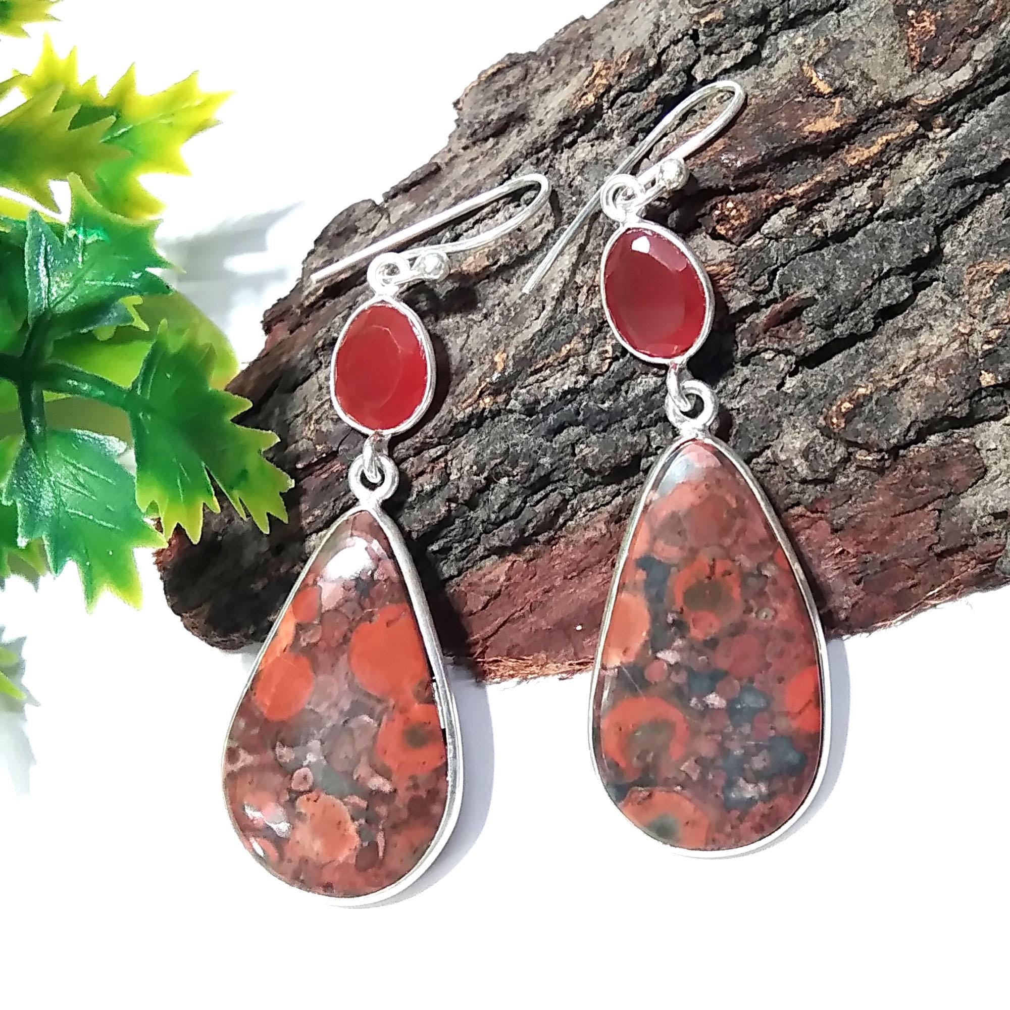 Natural Poppy Jasper, Carnelian Gemstone Earring, 925 Solid Starling Silver Earring, Gift Wedding Earring, Jewelry For Girls & Women.