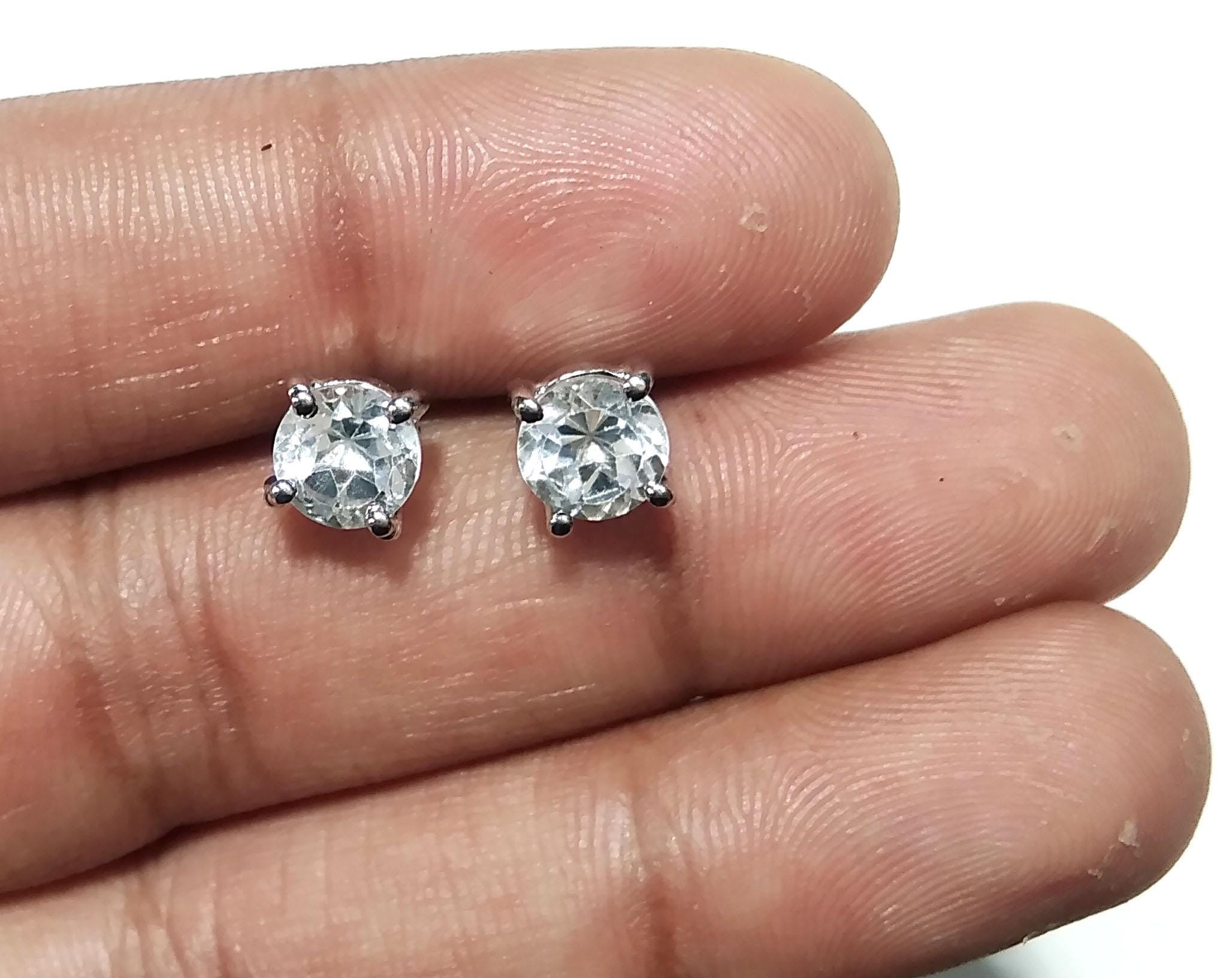 Round Crystal Quartz Studs Earrings, 925 Starling Silver Earring, Natural Crystal Quartz Stud Earrings, Screw Back/Push Back Earrings Gift