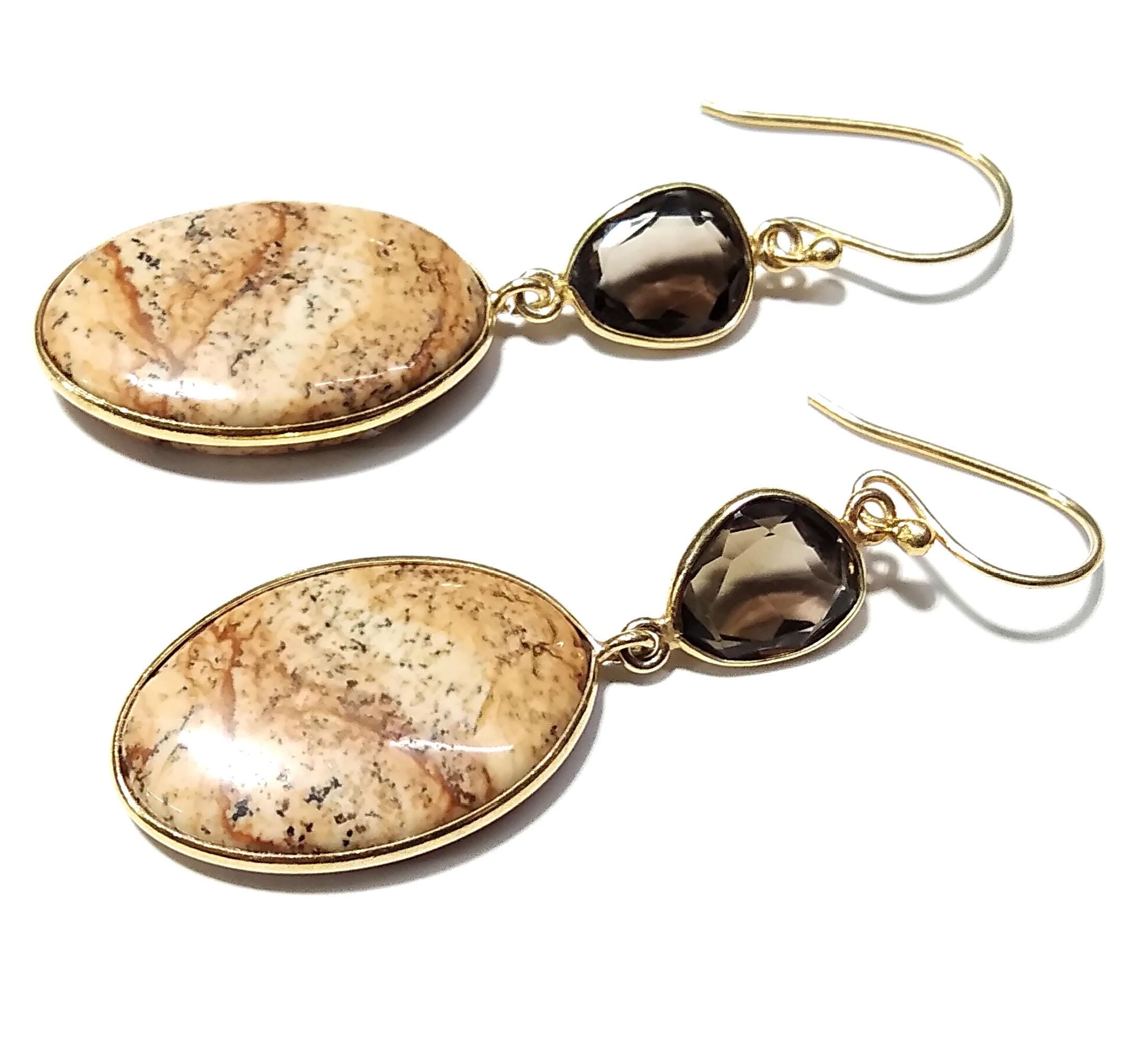 Natural Pitcher Jasper/Smoky Quartz Gemstone Earring, 925 Sterling Silver Earring Drop Dangle Stone Earring, Gift Wedding Earring Jewelry