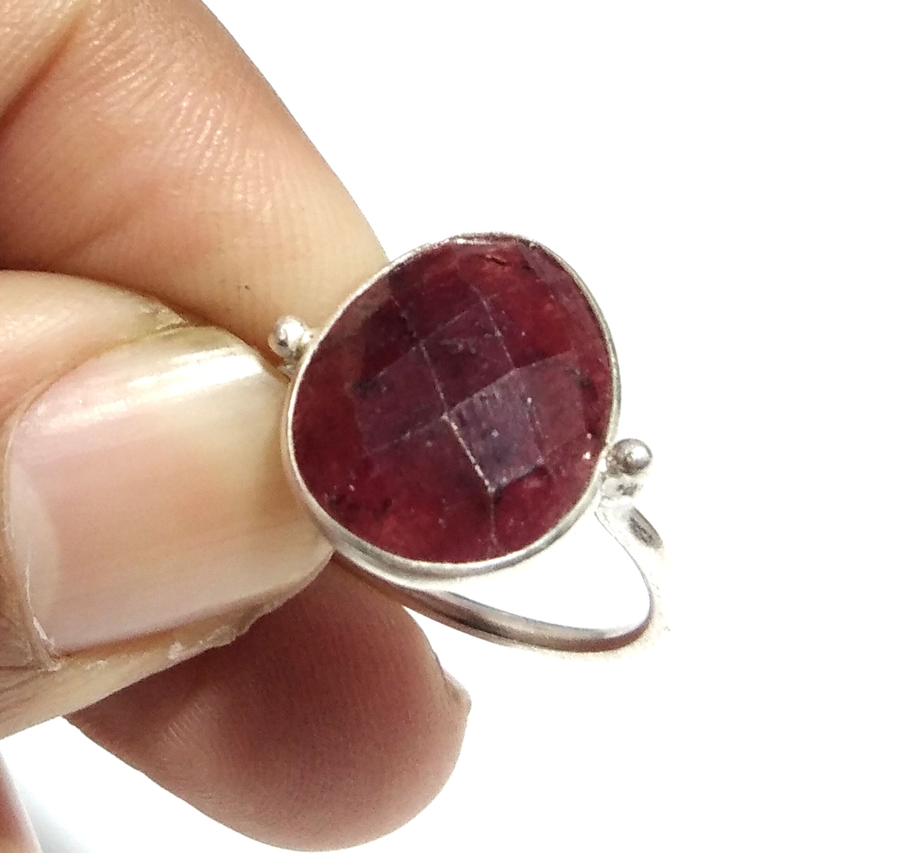 Red Ruby Checker Cut Stone Ring, 925 Solid Starling Silver Ring, Stone Size 12x16 mm Natural Red Ruby Stone Gift Birthday Ring, Wedding Ring