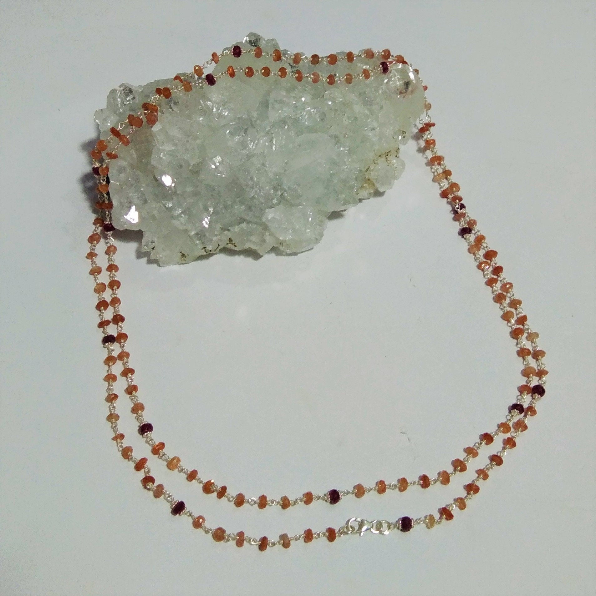 Log Chain Necklace ! Natural Oregon Sunstone 925 Starling Silver Log Chain Necklace,46''Inches Adjuster Chain Necklace Sunstone Beads Chain