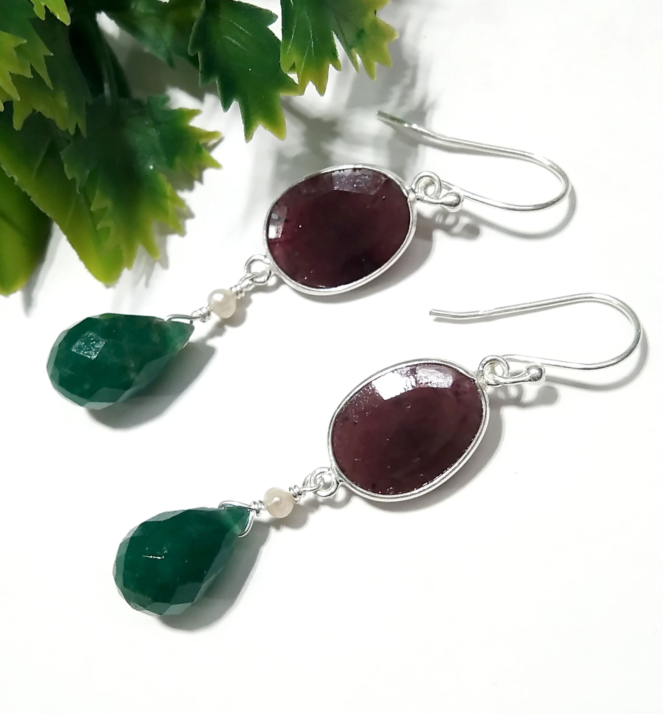Beautiful Green Onyx & Smoky Quartz Gemstone Earring, Natural Gemstone Faceted With 925 Starling Silver Earring, Handmade Bezel Earring.
