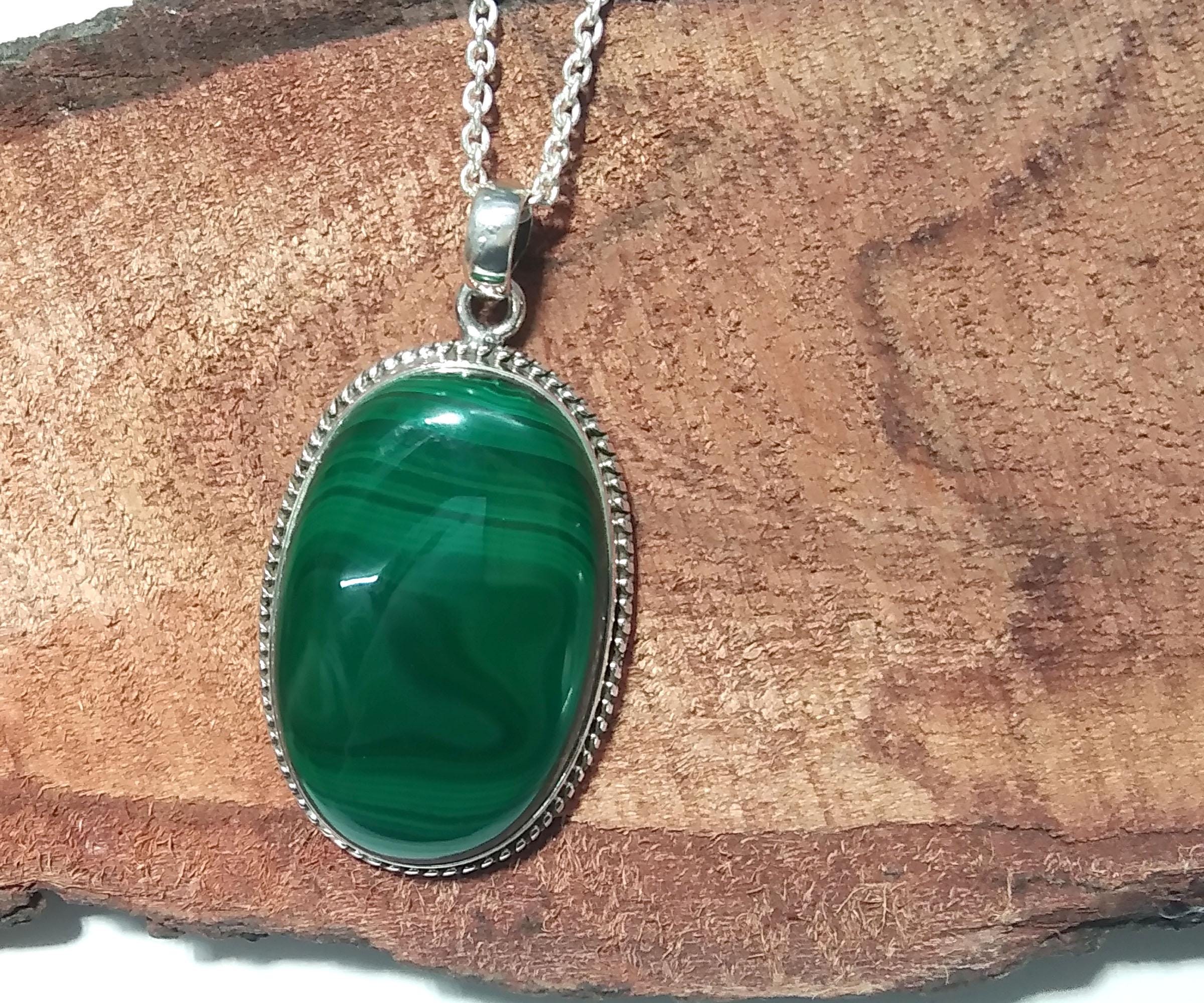 Natural Malachite Gemstone Pendant, 925 Sterling Silver Pendant Jewelry, Handmade Pendant Chain Necklace, Gift Birthday Pendant
