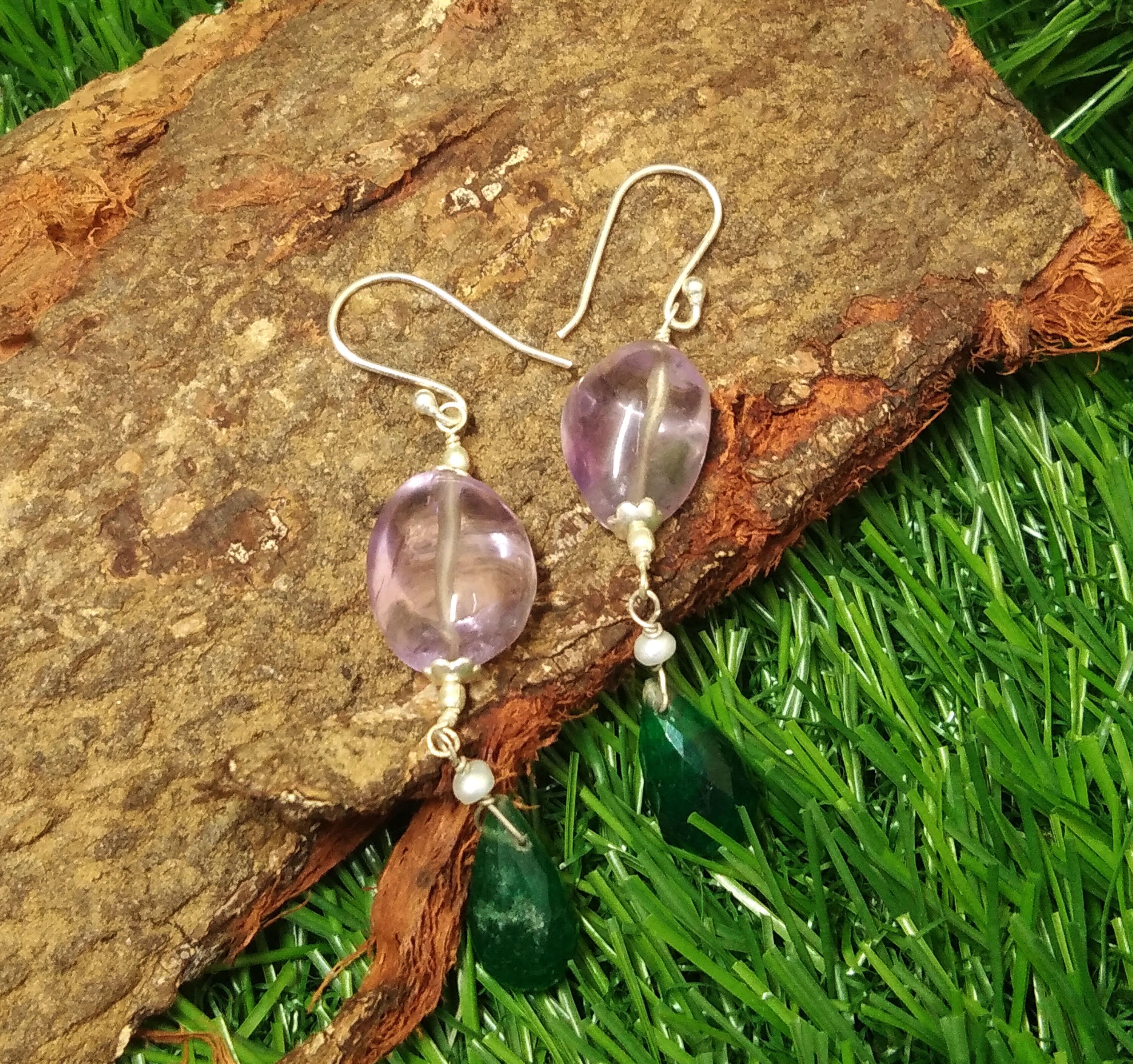 Natural Amethyst, Green Onyx Stone Earring, Very Beautiful Purple Amethyst Gemstone Earring, Solid 925 Starling Silver Earring, Jewelry Gift