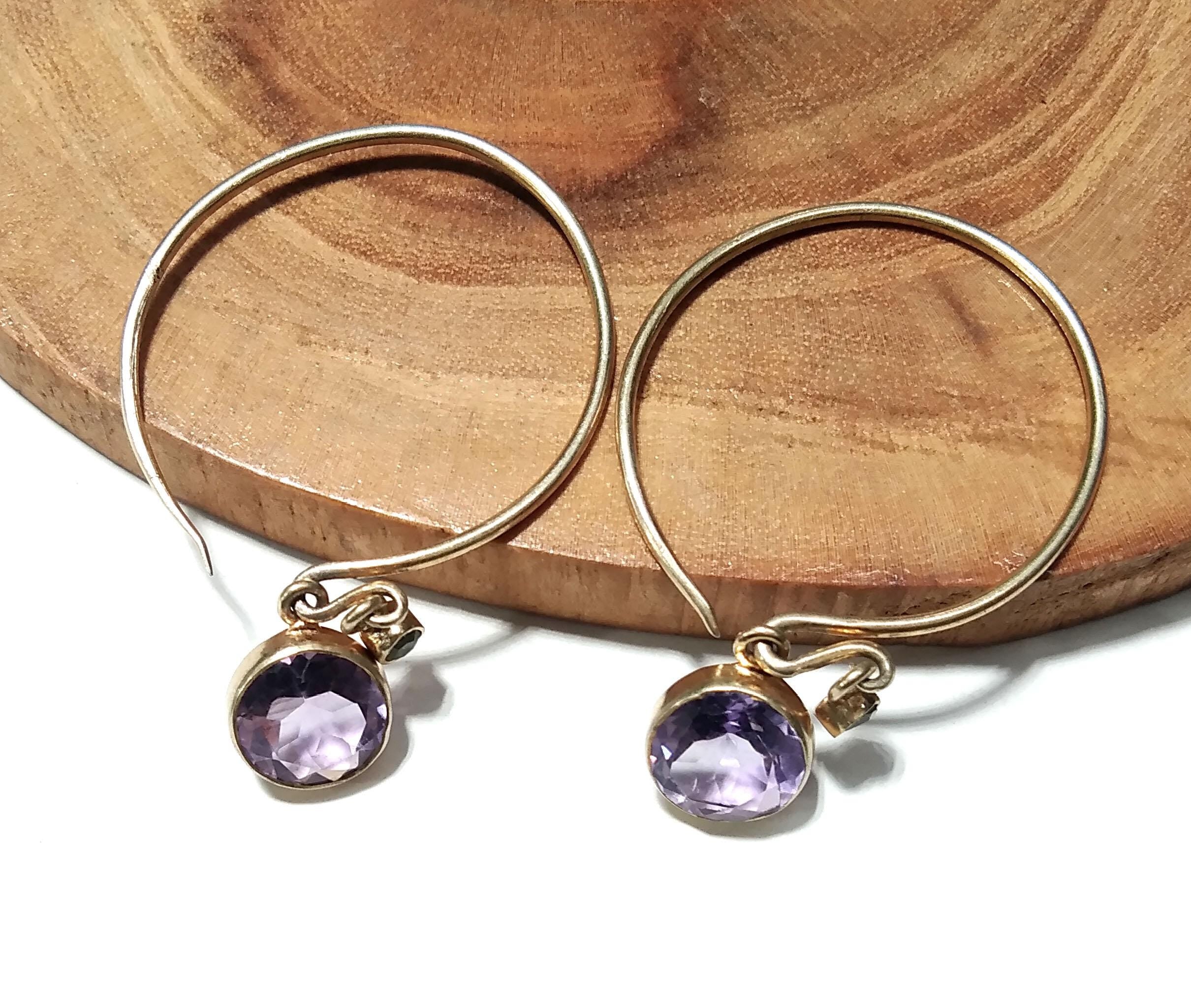 Natural Amethyst Earrings, 925 Solid Starling Silver Earring, Amethyst and Gold Earrings, Handmade Earring, Gift Women Bridesmaid Earring