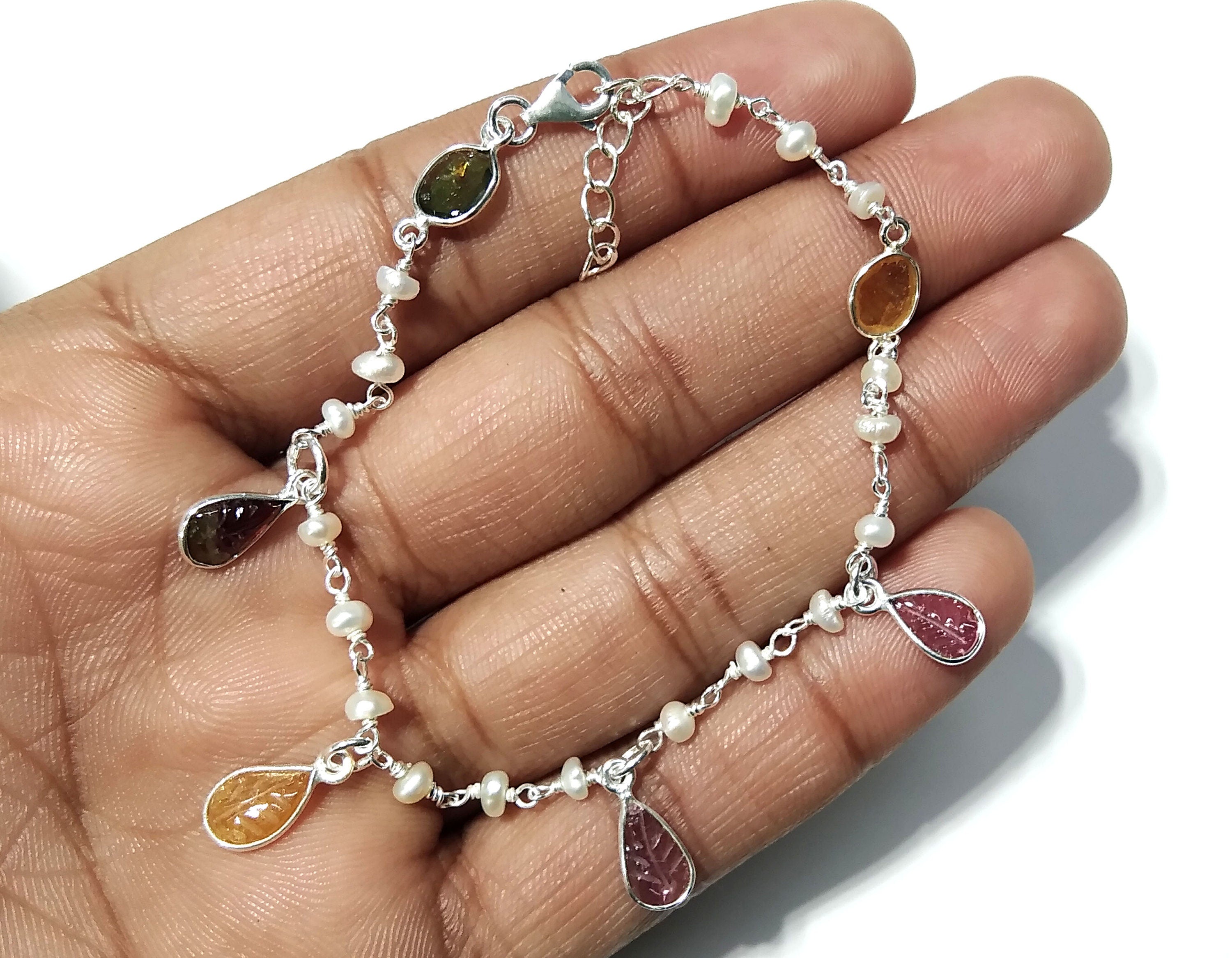 Multi Tourmaline Gemstone Bracelet, 925 Sterling Silver Bracelet, Healing Crystal Gemstone Bracelet, Tourmaline Gift Valentine day Bracelet