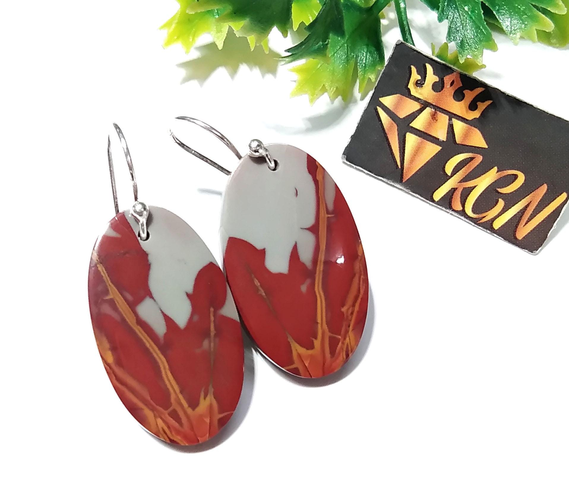 Noreena Jasper Gemstone Earring, Solid 925 Starling Silver Earring, Natural Noreena Jasper Stone Size 27x16mm Gift For Girls & Women