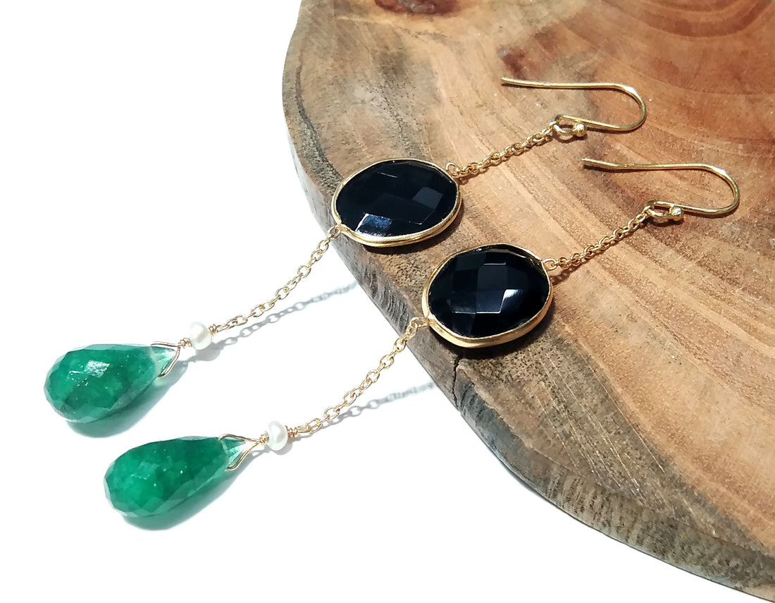 Black Onyx,Green Jade Gemstone Earrings, 925 Sterling Silver Earring, Handmade Making Jewelry Earring, Gift Women Birthstone Earring
