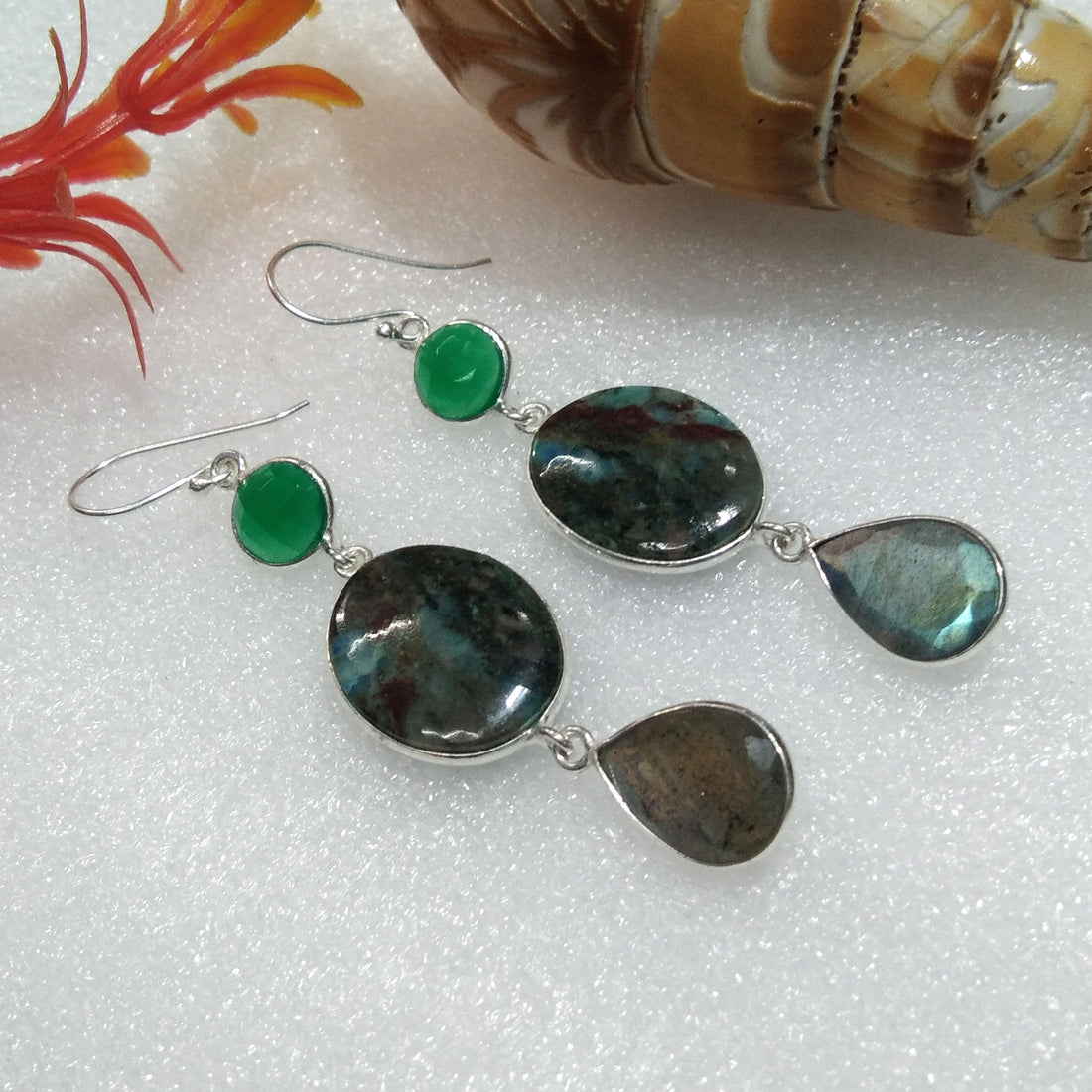 Natural Azurite,Labradorite Gemstone Earring, 925 Solid Starling Silver Earring, Handmade Silver Jewelry Blue Labradorite Stone Earring Gift