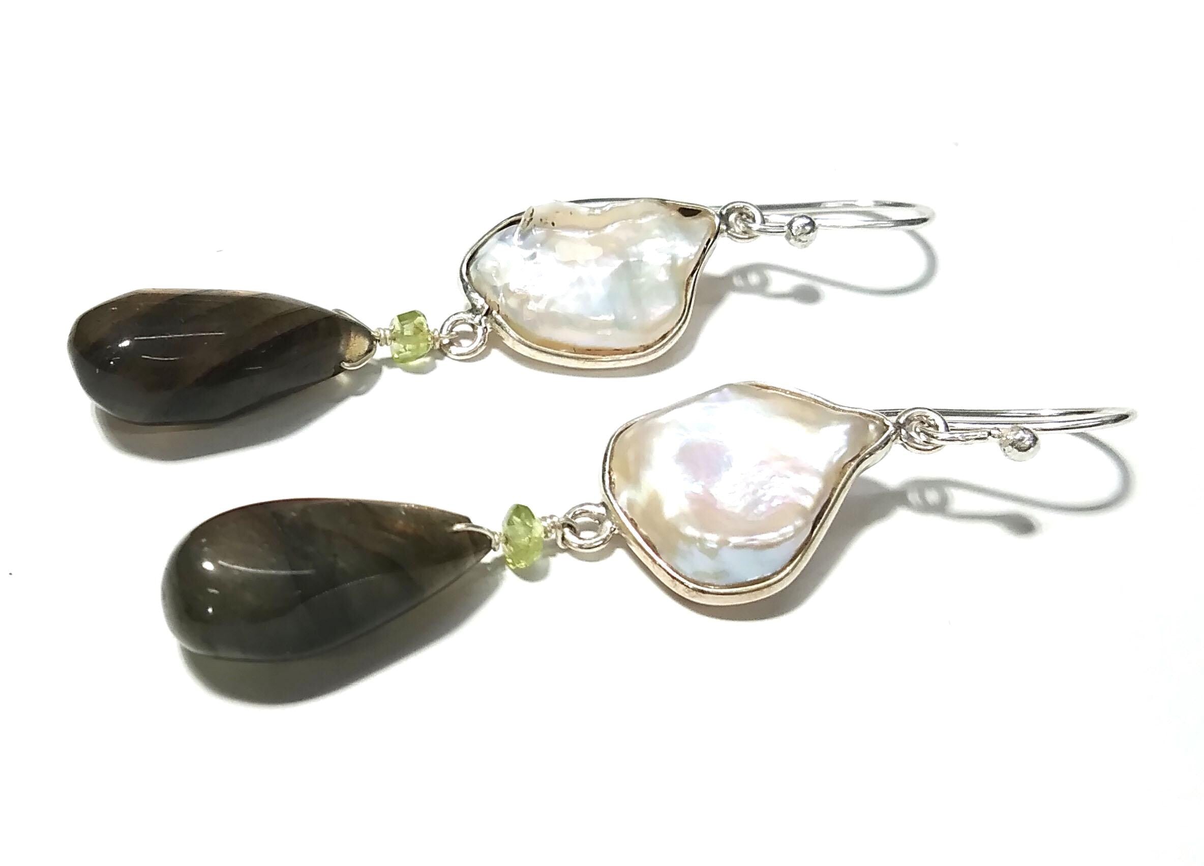 Natural Fresh Water Baroque Pearl/Labradorite Stone Drop Earring, 925 Solid Starling SilverJewelry Earring, Gemstone Gift Wedding Earring