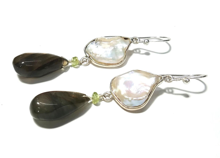 Natural Fresh Water Baroque Pearl/Labradorite Stone Drop Earring, 925 Solid Starling SilverJewelry Earring, Gemstone Gift Wedding Earring
