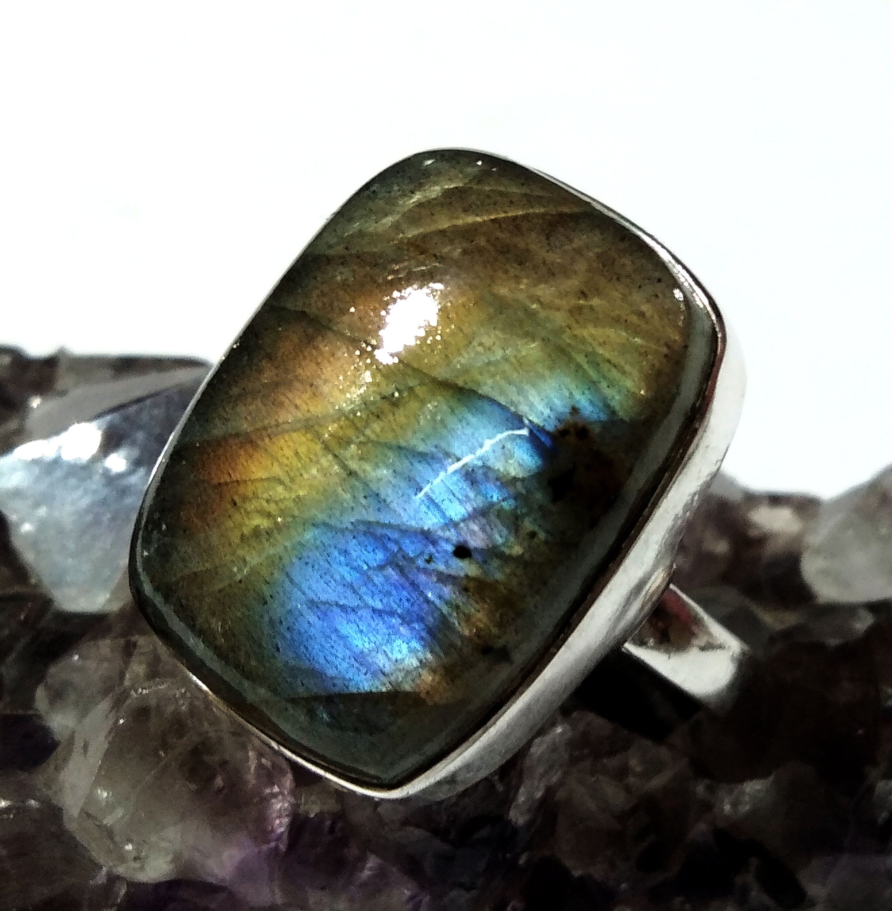 Natural Labradorite Gemstone Multi Fire Ring, 925 Solid Sterling Silver Ring, Handmade Silver Ring, For Gift Birthday Ring Jewelry