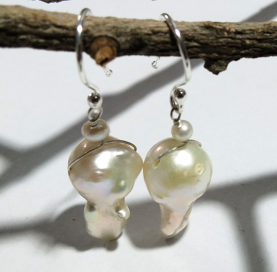 Natural Fresh Water Baroque Pearl Stone Drop Earring, 925 Solid Starling Silver Earring, Top Color White Pearl Gemstone Gift Wedding Earring