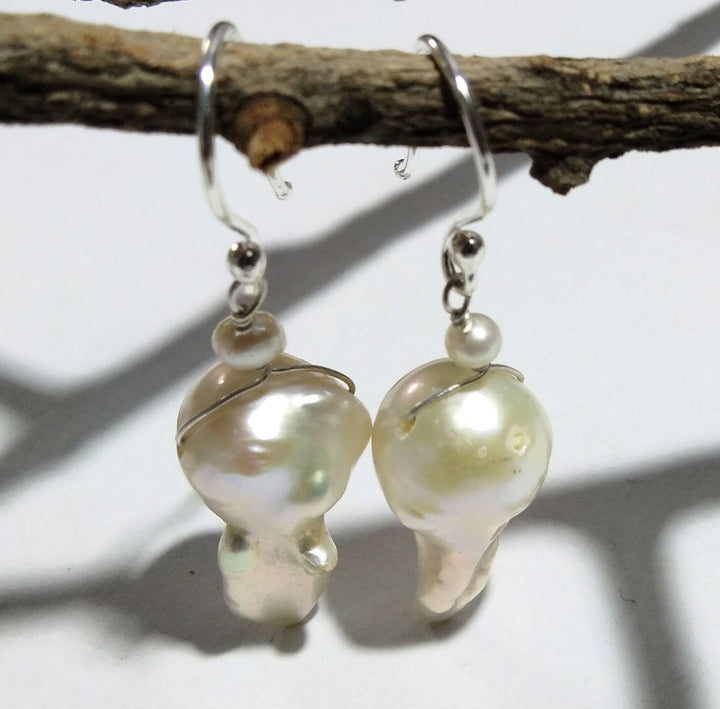 Natural Fresh Water Baroque Pearl Stone Drop Earring, 925 Solid Starling Silver Earring, Top Color White Pearl Gemstone Gift Wedding Earring