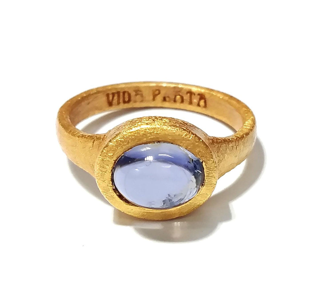 Iolite Sterling Silver Ring, 925 Sterling Silver Gold Plated Ring, Natural Iolite Stone Ring, Nice Design Good Making Gift Ring Gift For Her