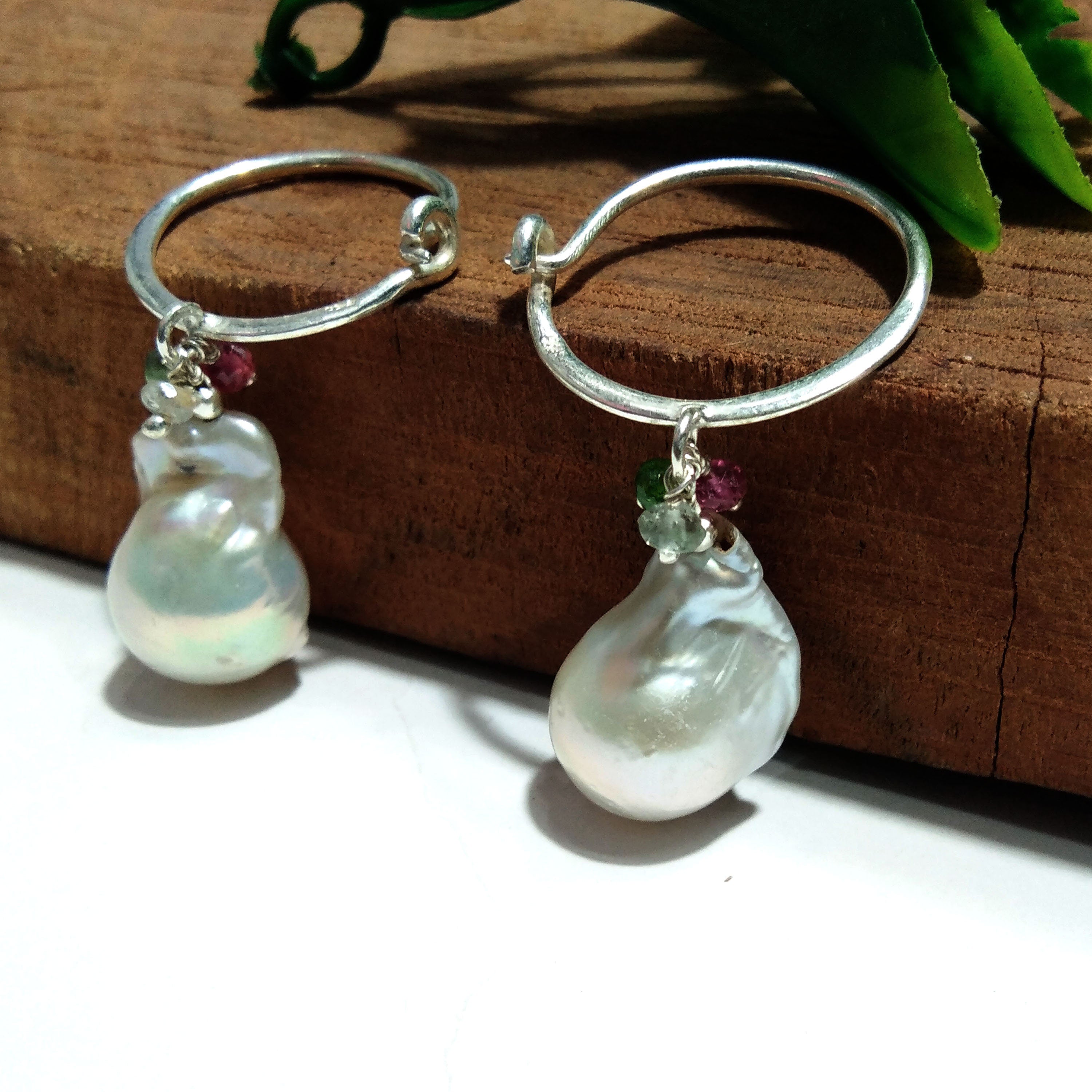 Natural Baroque Pearl Earring Gemstone, 925 Solid Starling Silver Earring, Jewelry Fancy Shape Stone Size 20x14 mm Pearl For Gift Earring
