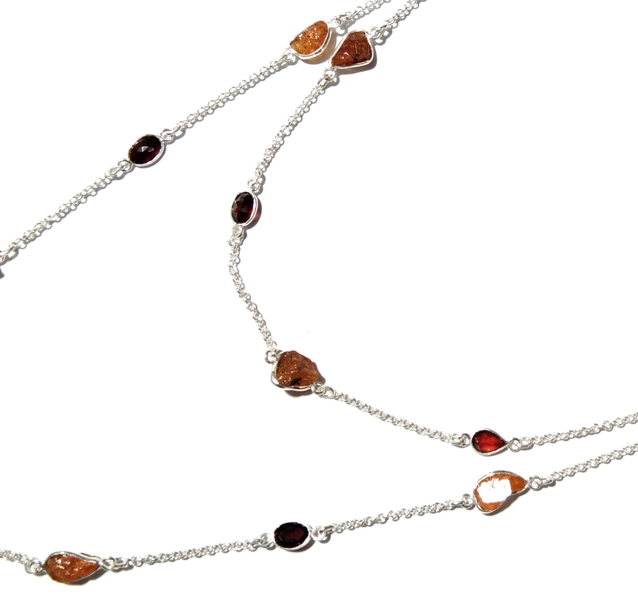 Beautiful Log Necklace 100% Natural Gemstone Yellow Garnet Rough & Garnet Faceted Log Bezel Necklace With 925 Starling Silver Length 36 inch