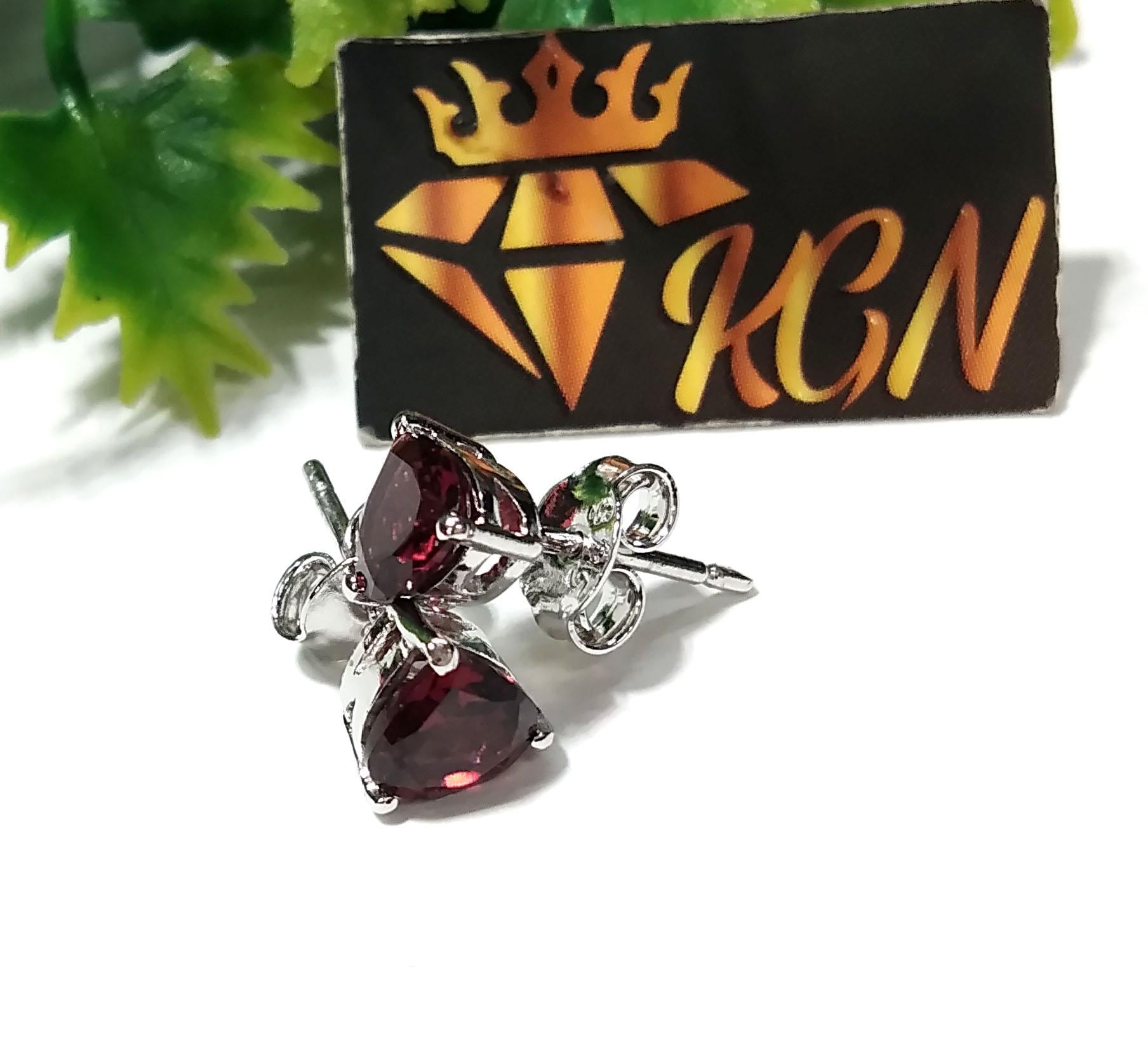 Natural Garnet Stud Earrings, 925 Starling Silver Earring Jewelry, Red Garnet Faceted Heart Shape Stone Size 6x6 mm Christmas Gift For Women