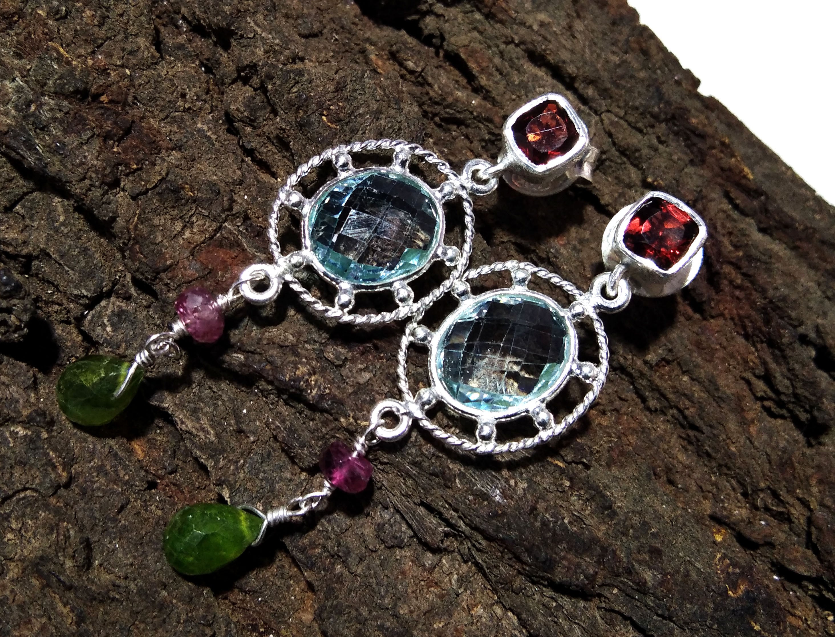 Blue Topaz Earring ! 925 Starling Silver Jewelry, Multi Gemstone Earring, Beautiful Nice Design Handmade Earring, For Gift Girls & Women.